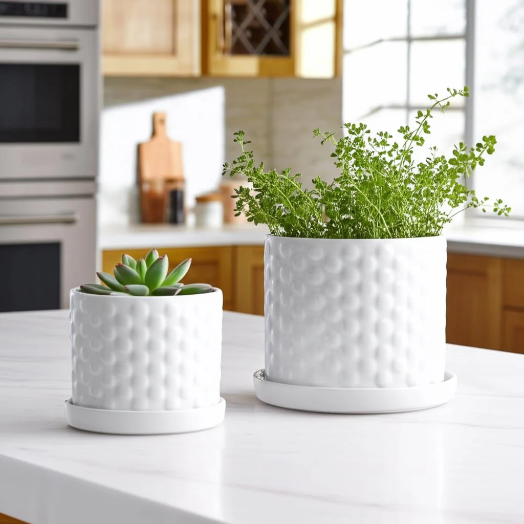 S/2 10/12" Small Bubble Planter, White - Image 10