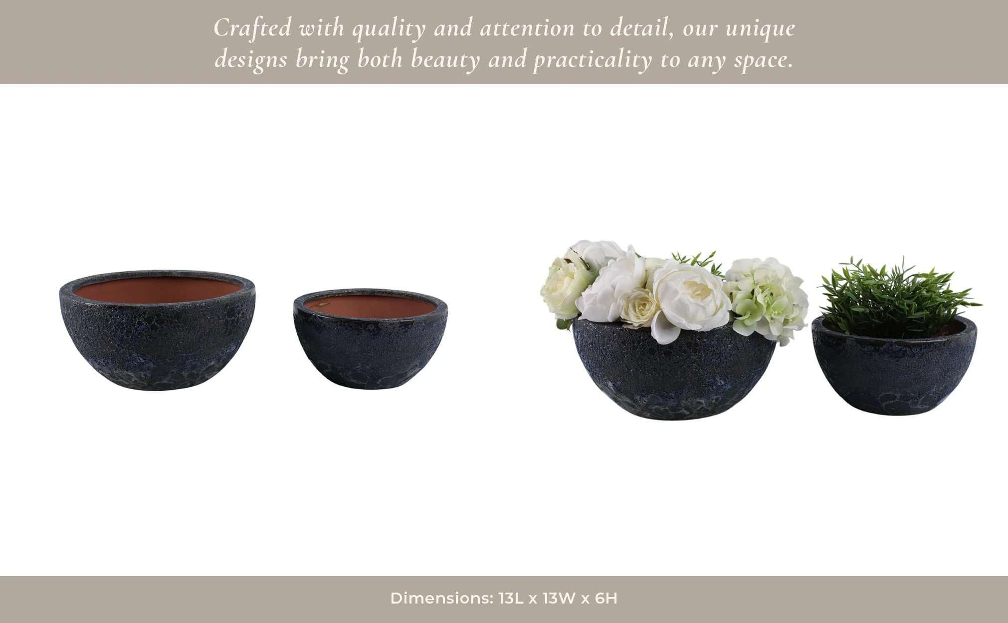 S/2 10/13" Lava Bowl Planters, Blue - Image 10