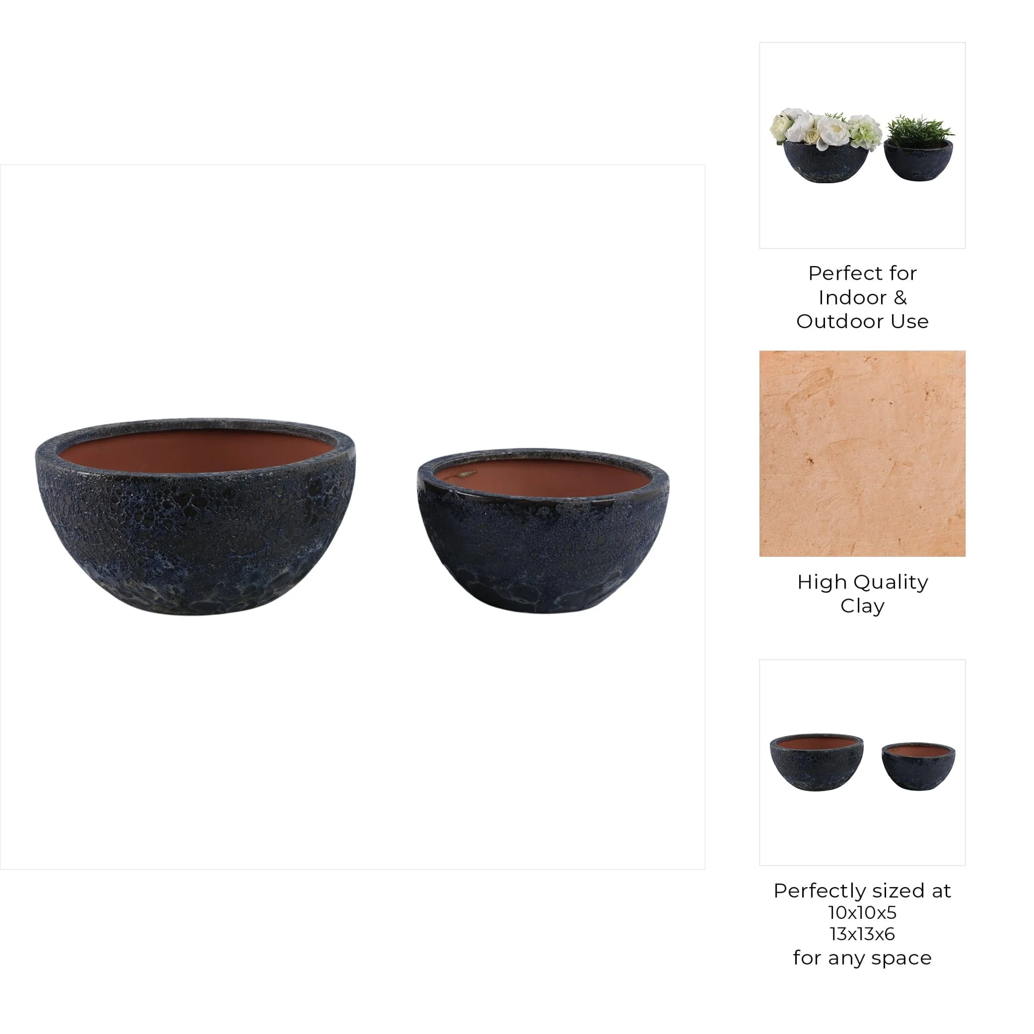 S/2 10/13" Lava Bowl Planters, Blue - Image 9