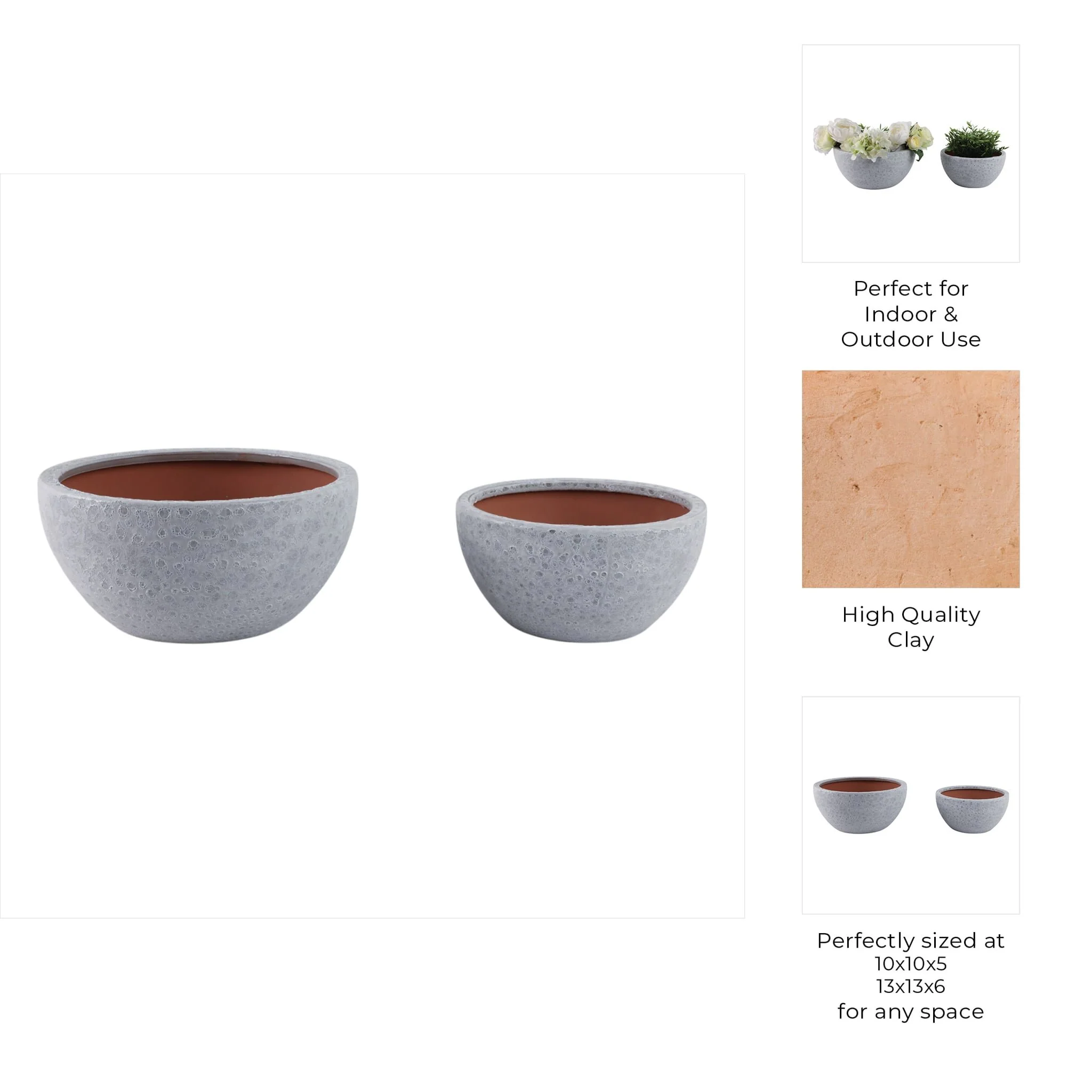S/2 10/13" Lava Bowl Planters, White - Image 7
