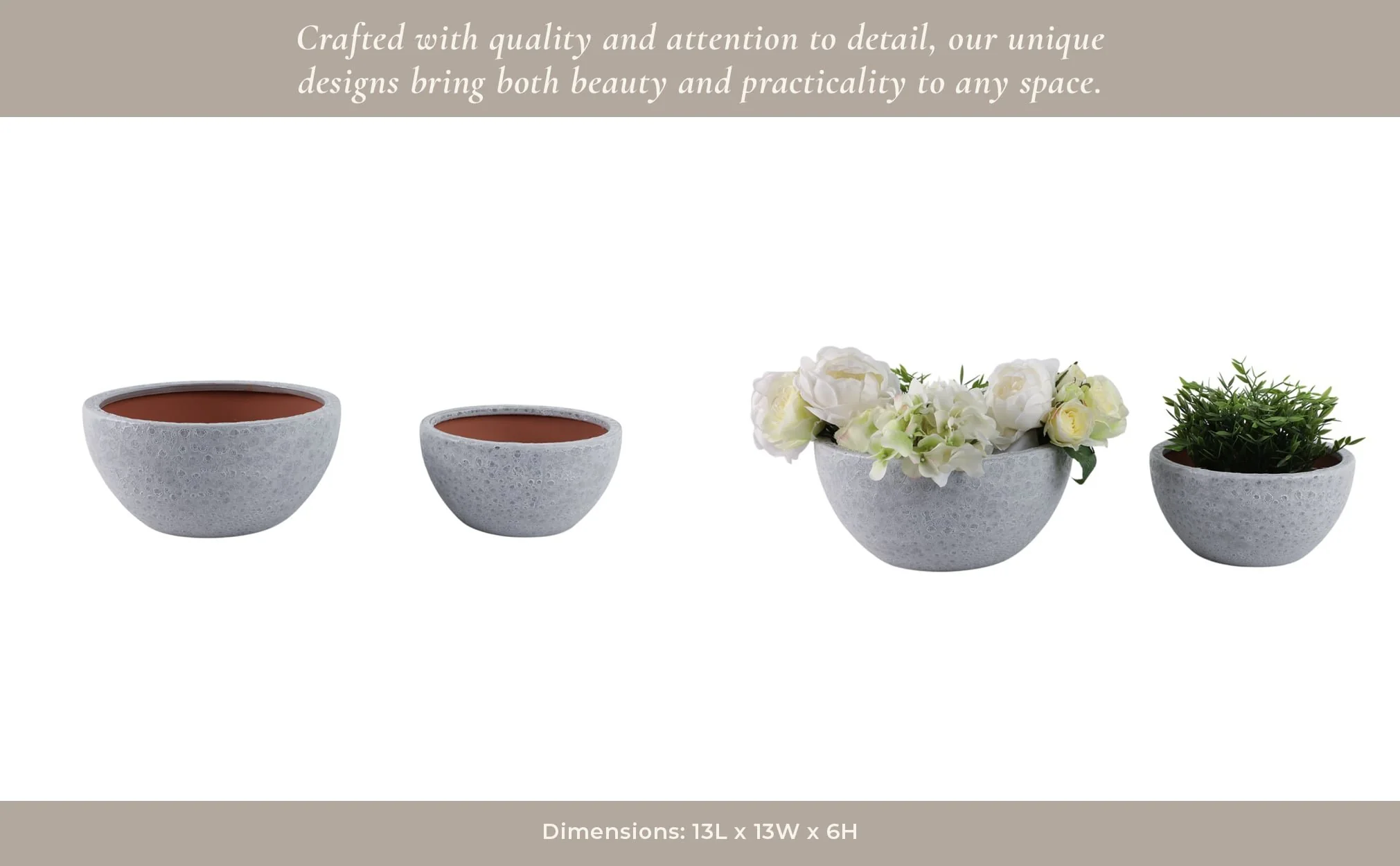 S/2 10/13" Lava Bowl Planters, White - Image 8