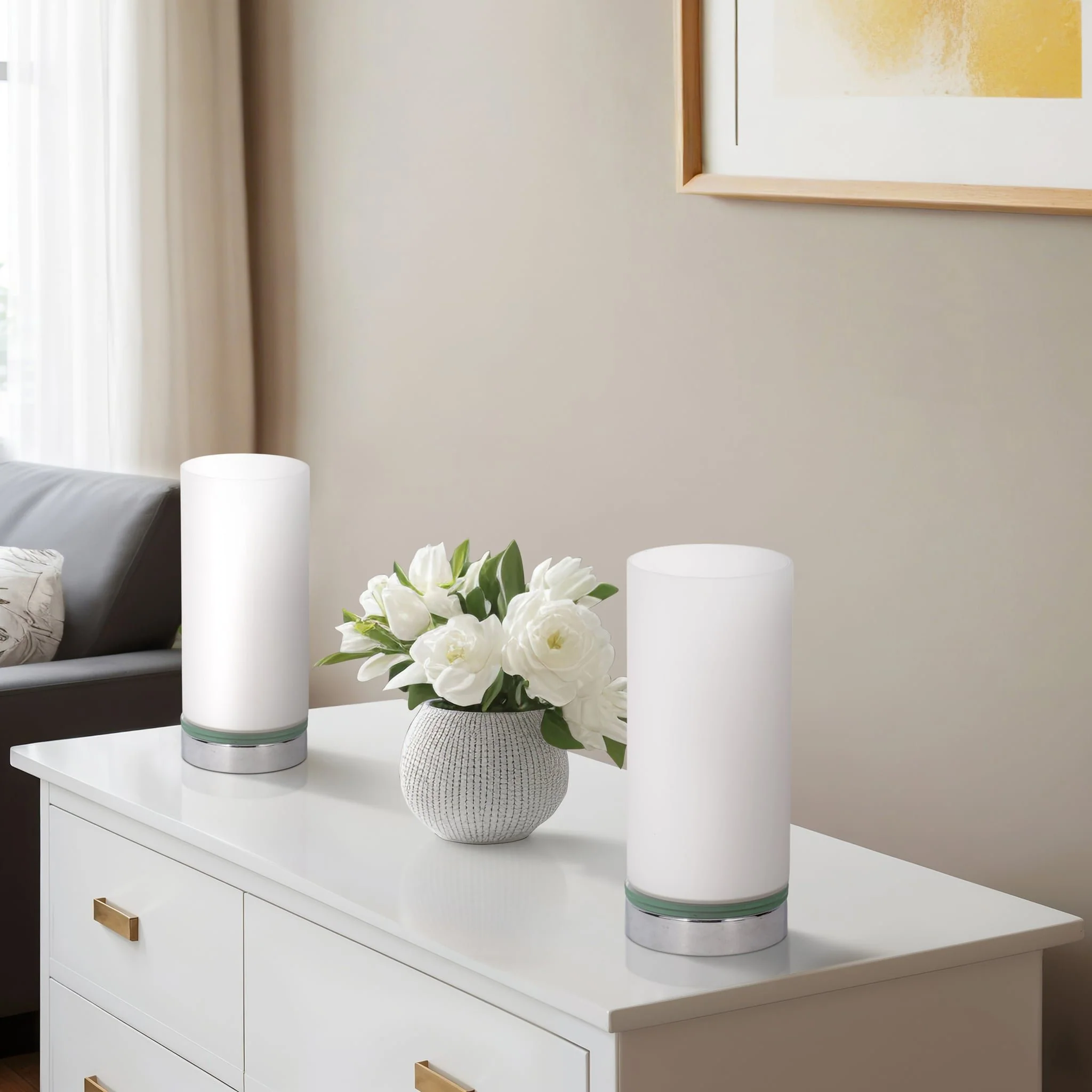 S/2 10" Glass Touch Table Lamps, White - Image 8