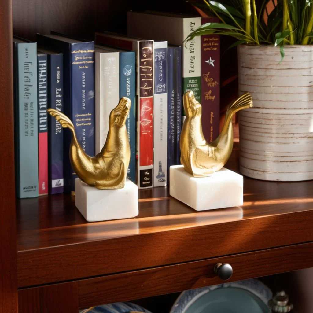 S/2 10" Sea Lion Bookends, Gold - Image 10