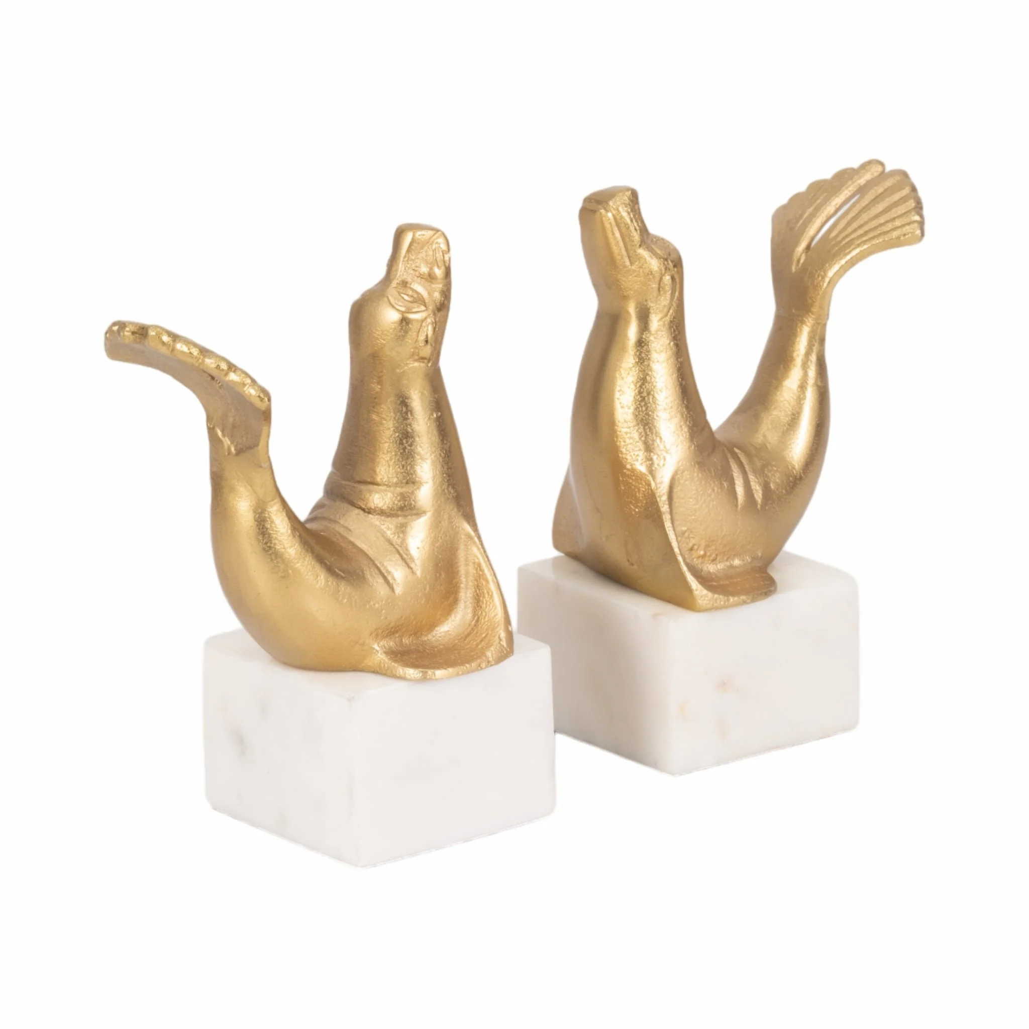 S/2 10" Sea Lion Bookends, Gold - Image 3