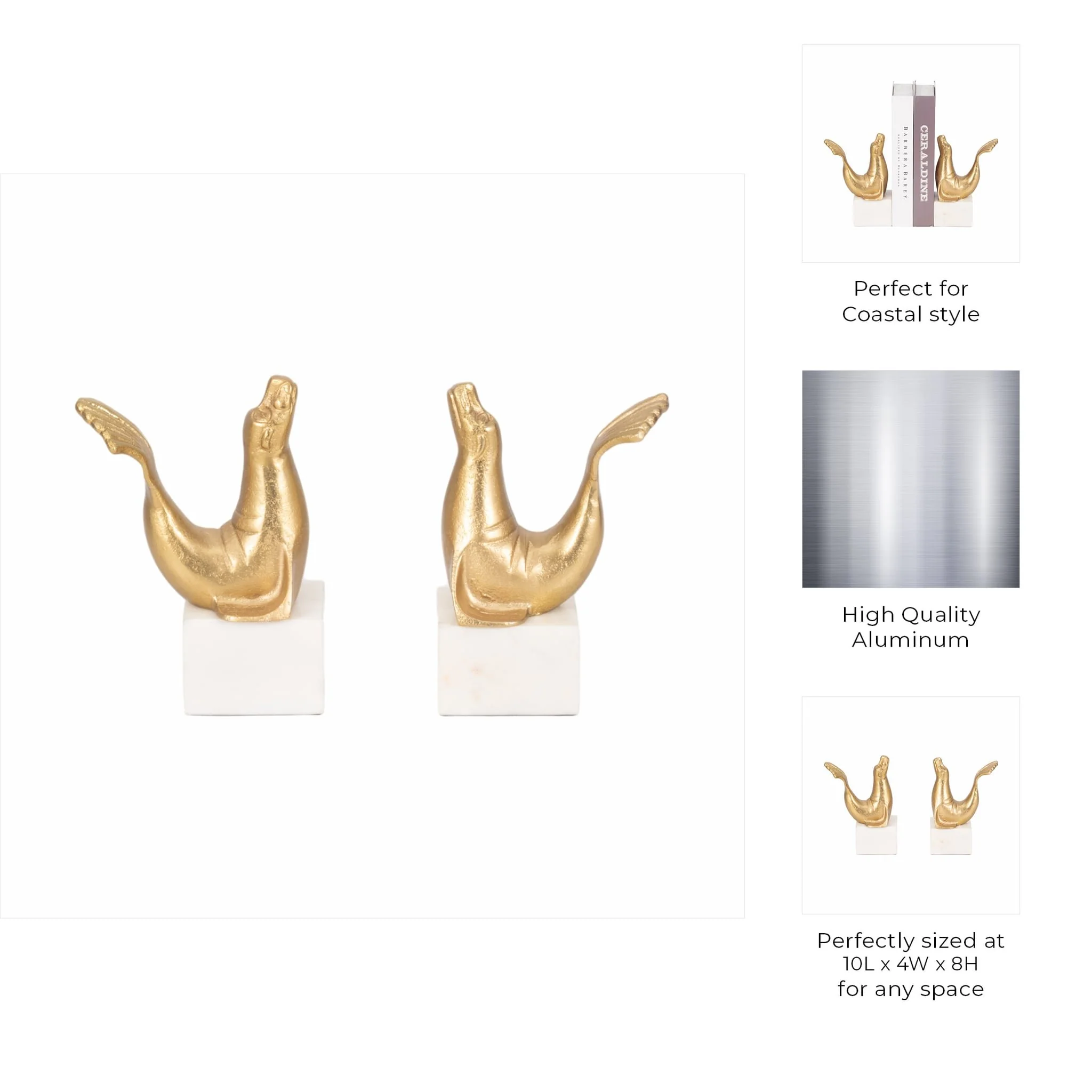 S/2 10" Sea Lion Bookends, Gold - Image 8