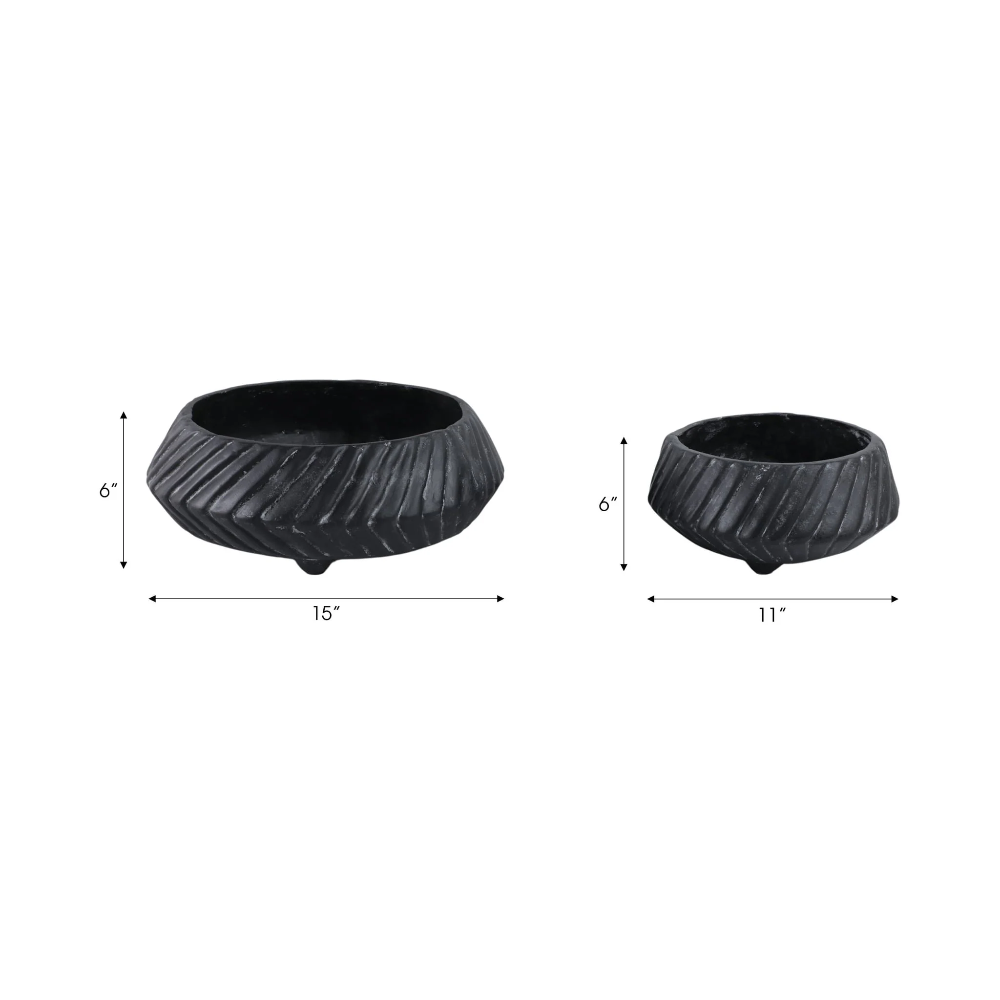 S/2 11/15" Tapered Ecomix Bowls With Lines, Black - Image 7