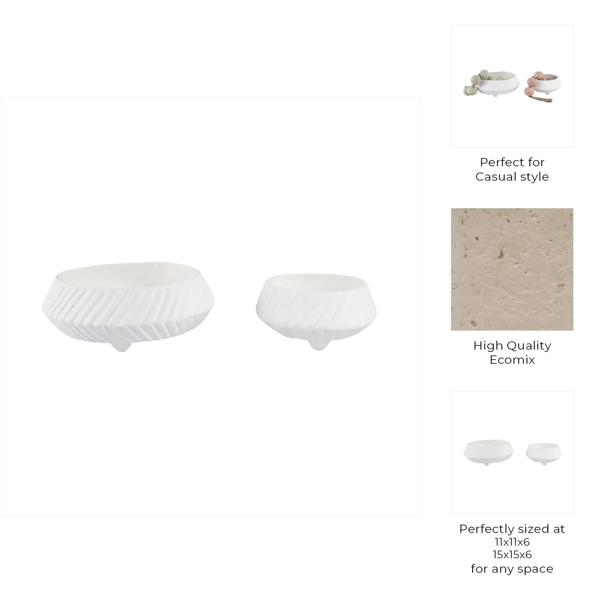 S/2 11/15" Tapered Ecomix Bowls With Lines, White - Image 8