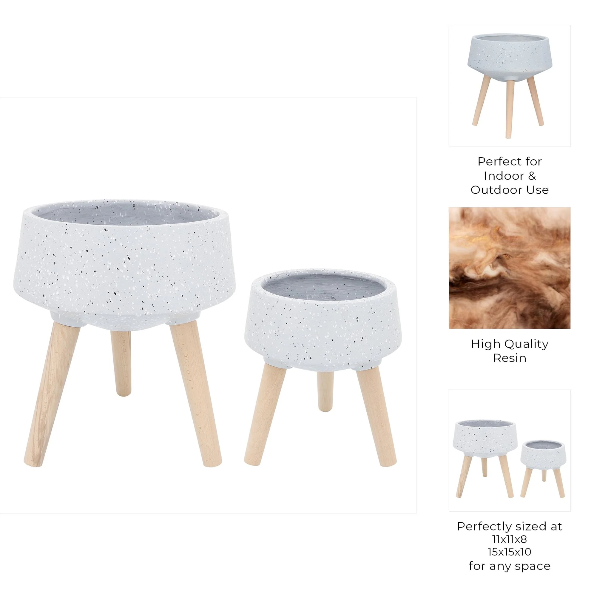 S/2 11/15" Terrazzo Planter W/ Wood Legs,  Gray - Image 10