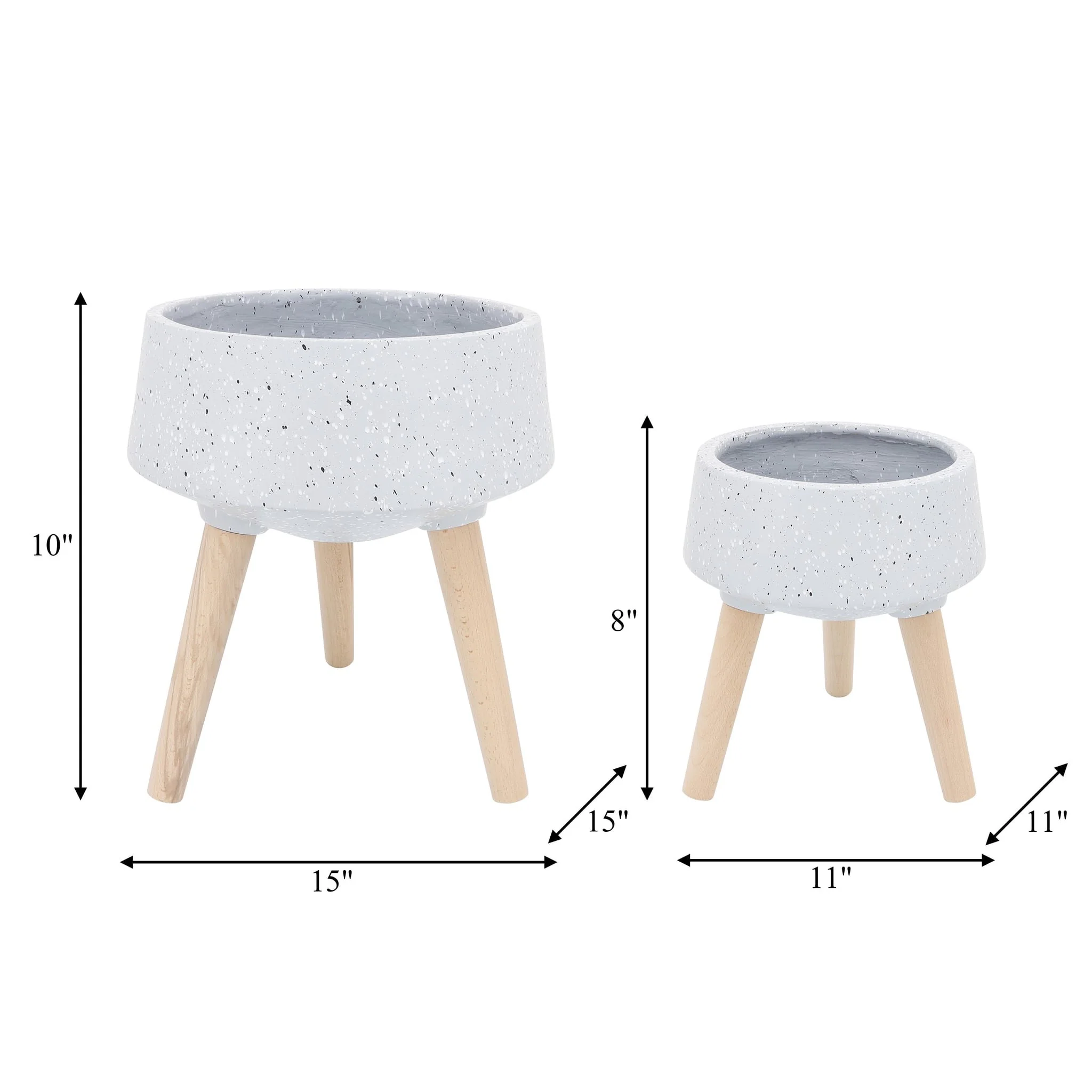 S/2 11/15" Terrazzo Planter W/ Wood Legs,  Gray - Image 9