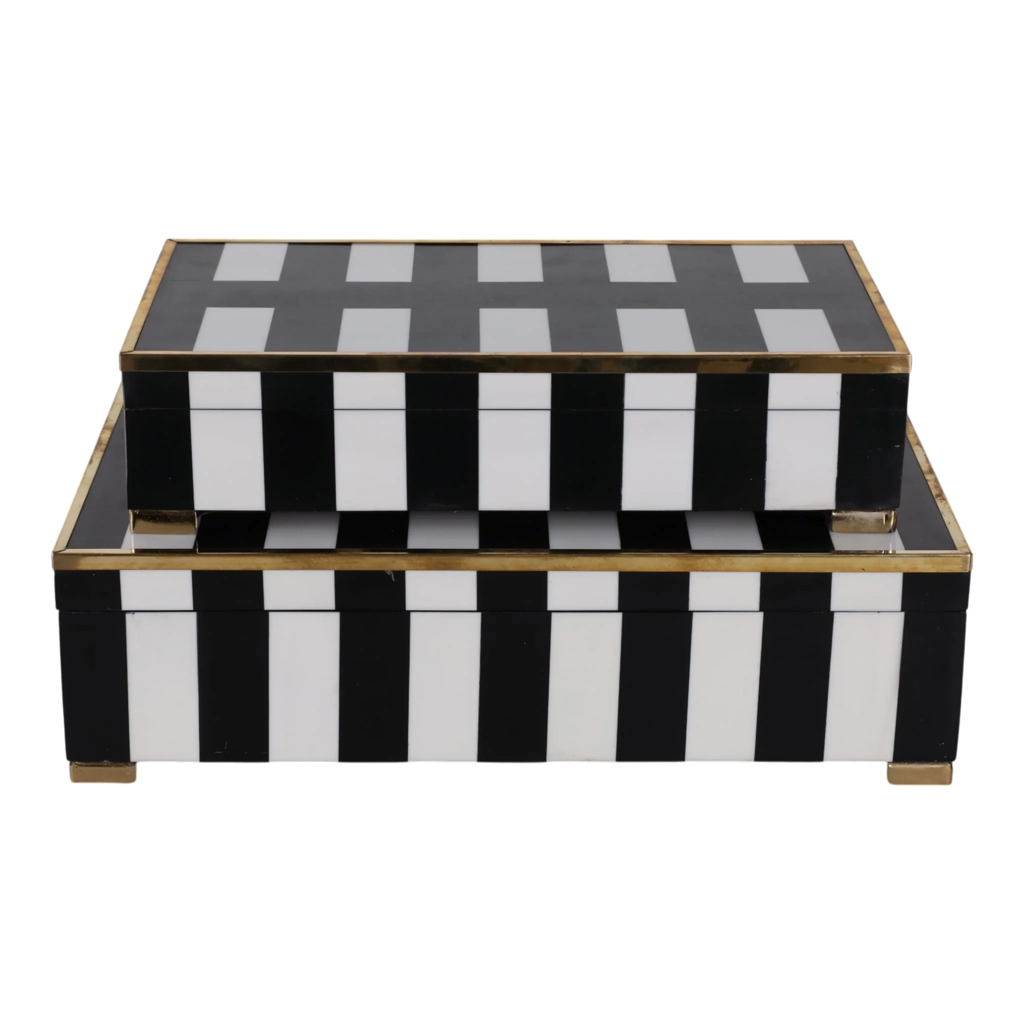 S/2 12/14" Gold Footed Boxes, Black/white - Image 2