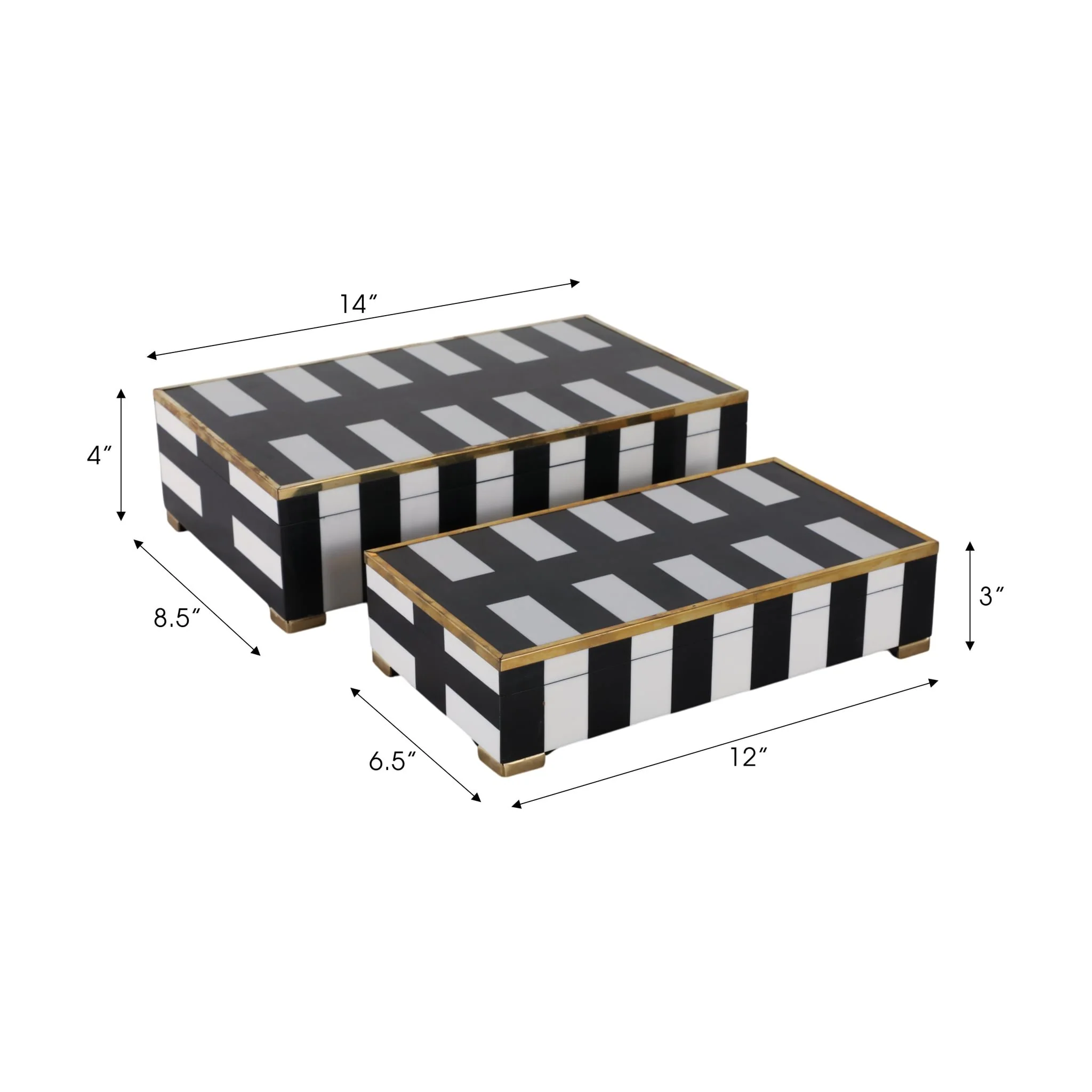 S/2 12/14" Gold Footed Boxes, Black/white - Image 3