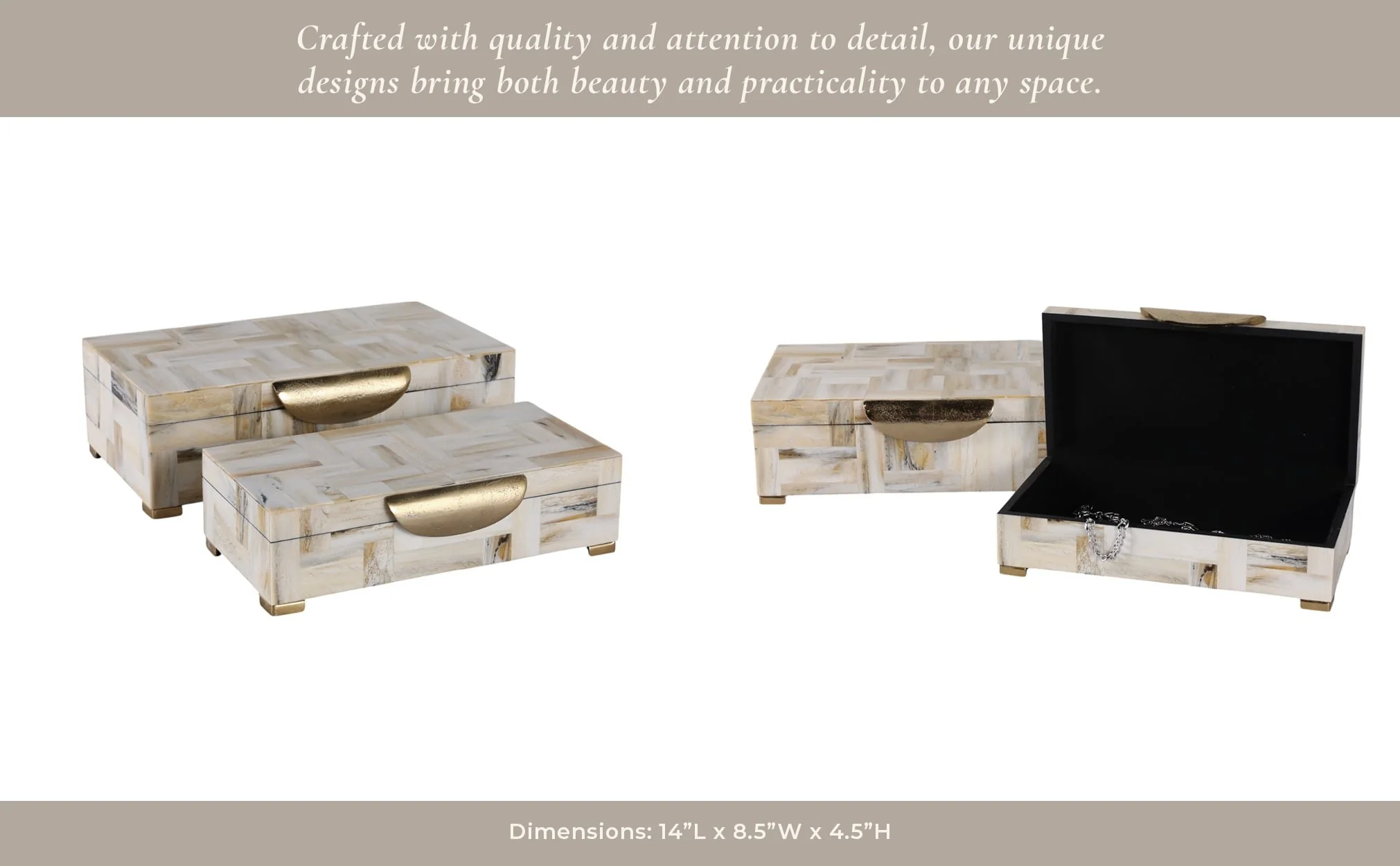 S/2 12/14" Marbled Resin Footed Boxes, Tan Multi - Image 3