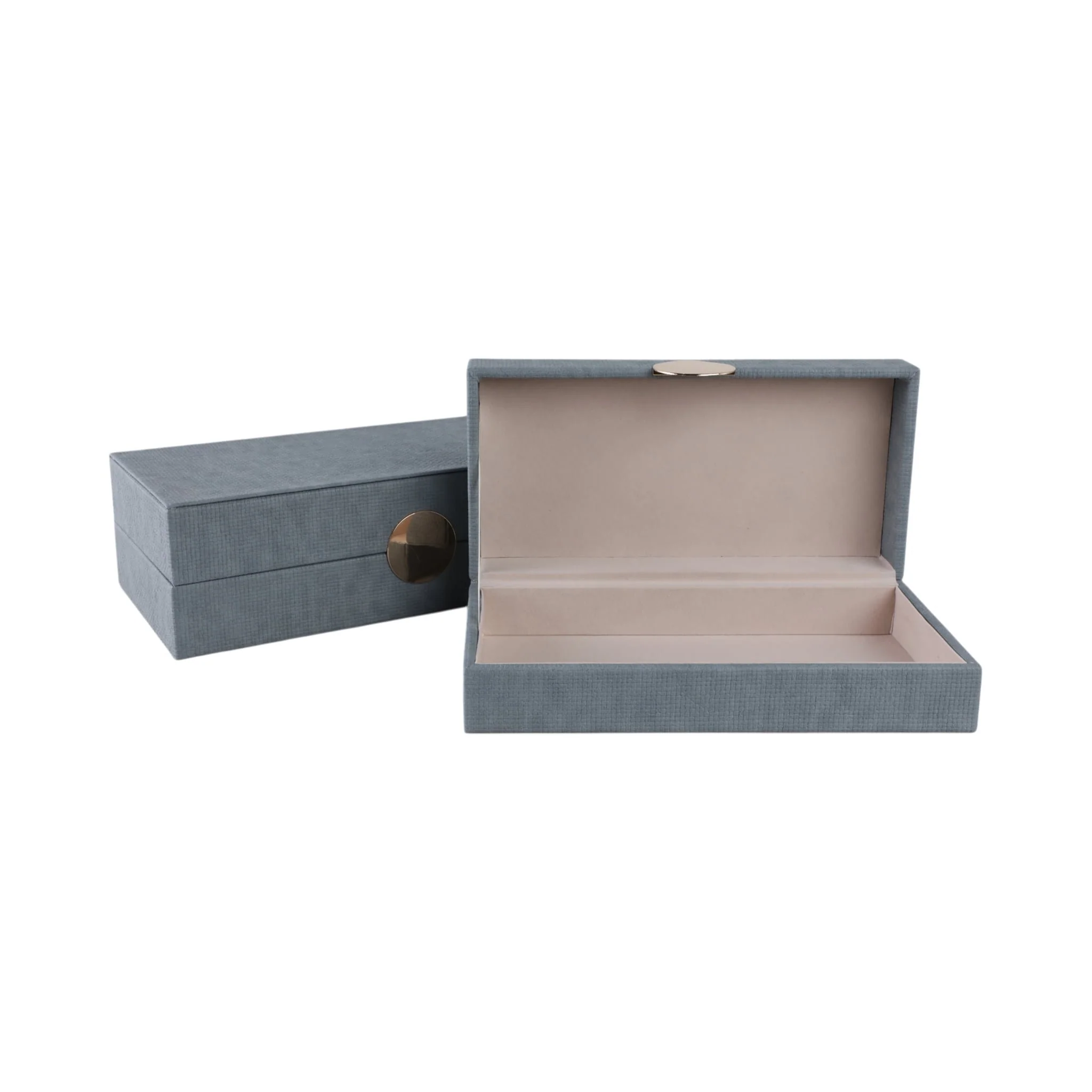 S/2 12/14" Rectangular Faux Leather Boxes, Blue - Image 2
