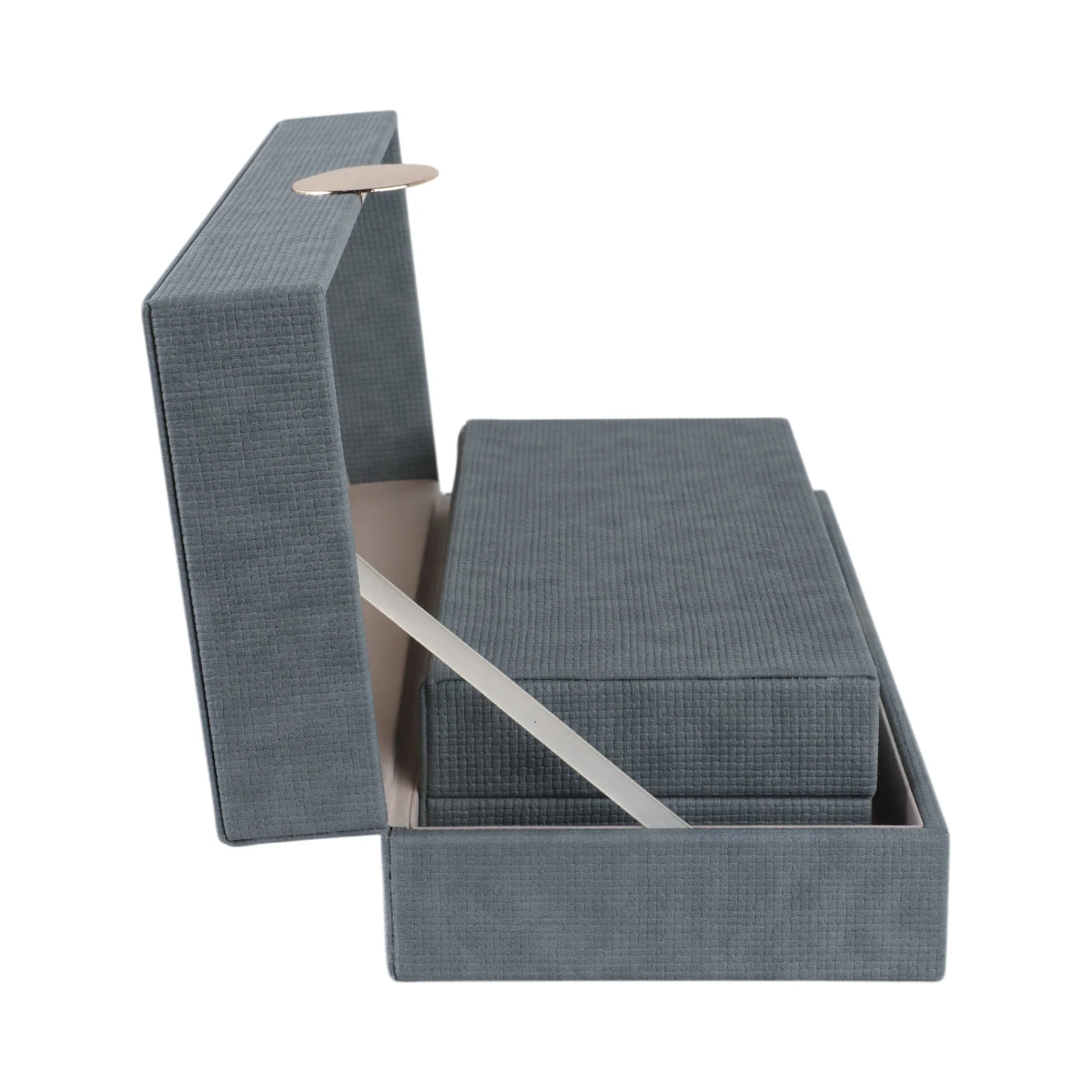S/2 12/14" Rectangular Faux Leather Boxes, Blue - Image 4