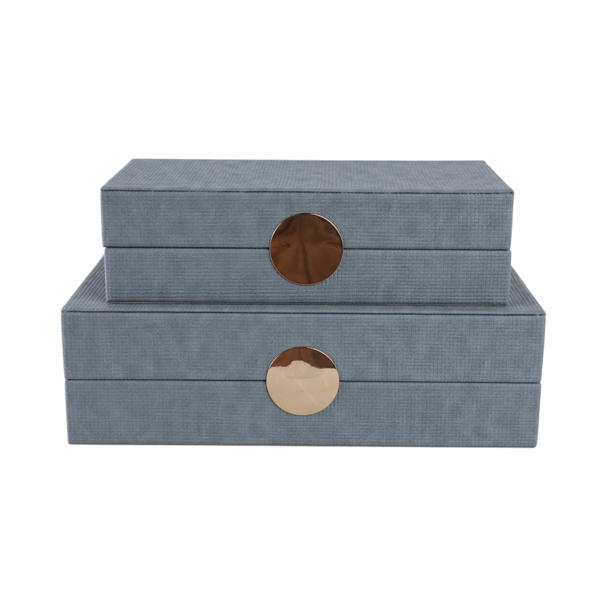 S/2 12/14" Rectangular Faux Leather Boxes, Blue - Image 5