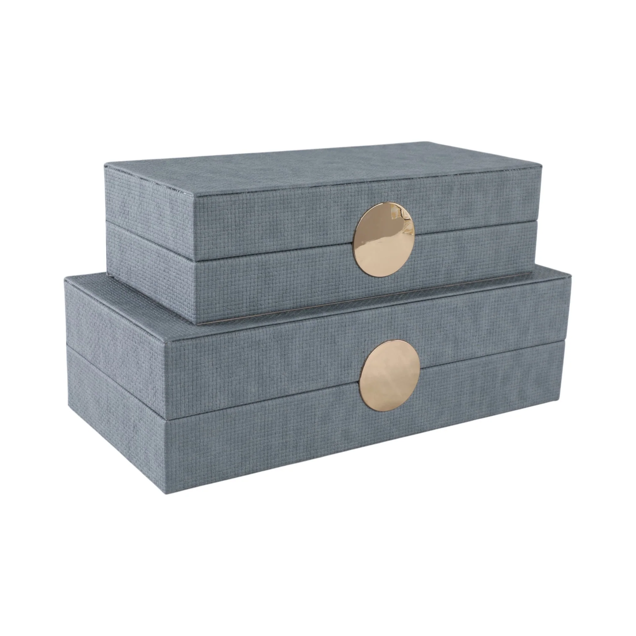 S/2 12/14" Rectangular Faux Leather Boxes, Blue - Image 6