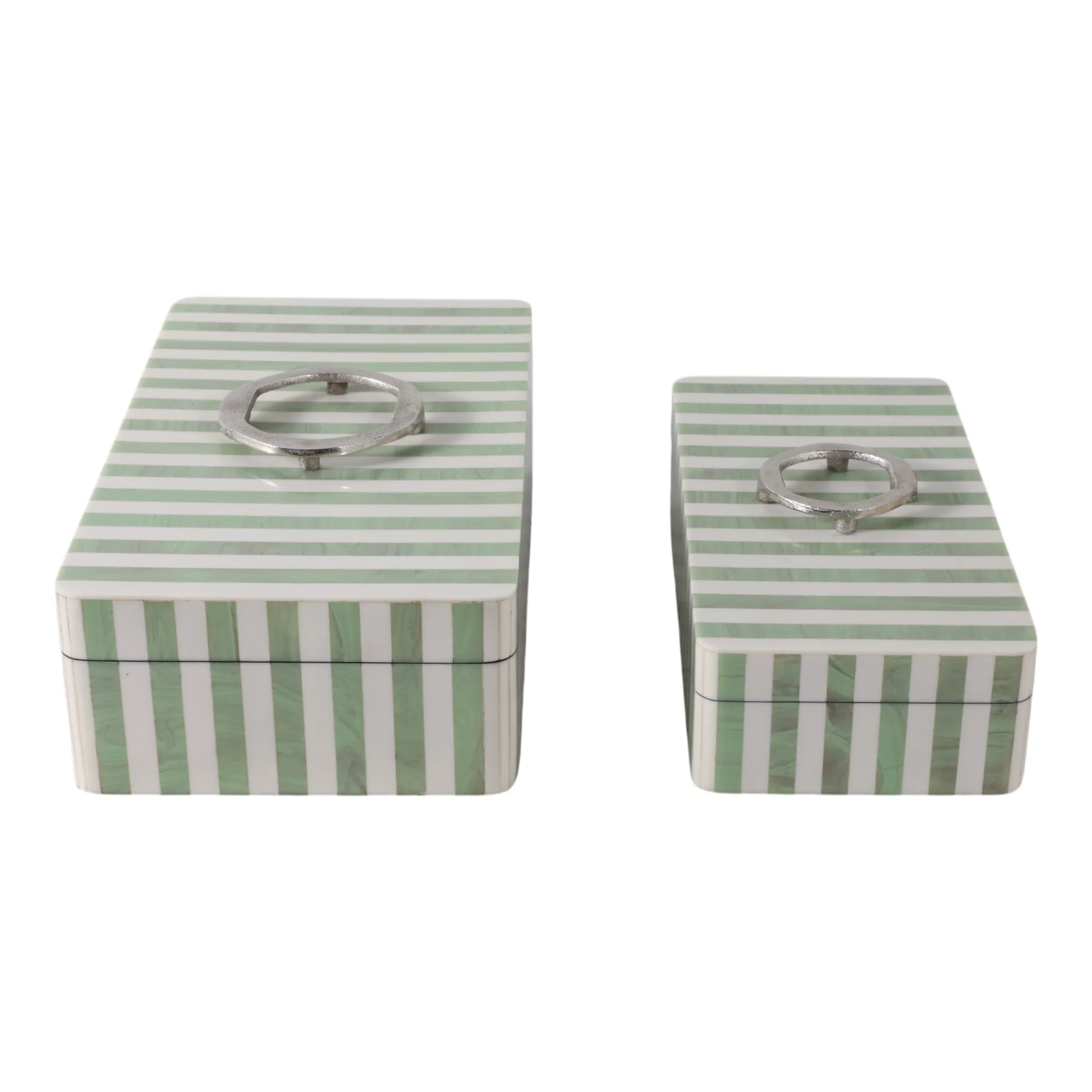 S/2 12/14? Strpd Resin Boxes W/ Hardware, Grn/ivry - Image 2