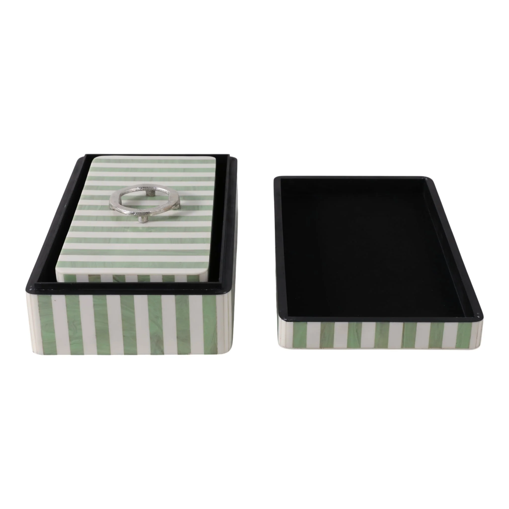 S/2 12/14? Strpd Resin Boxes W/ Hardware, Grn/ivry - Image 3