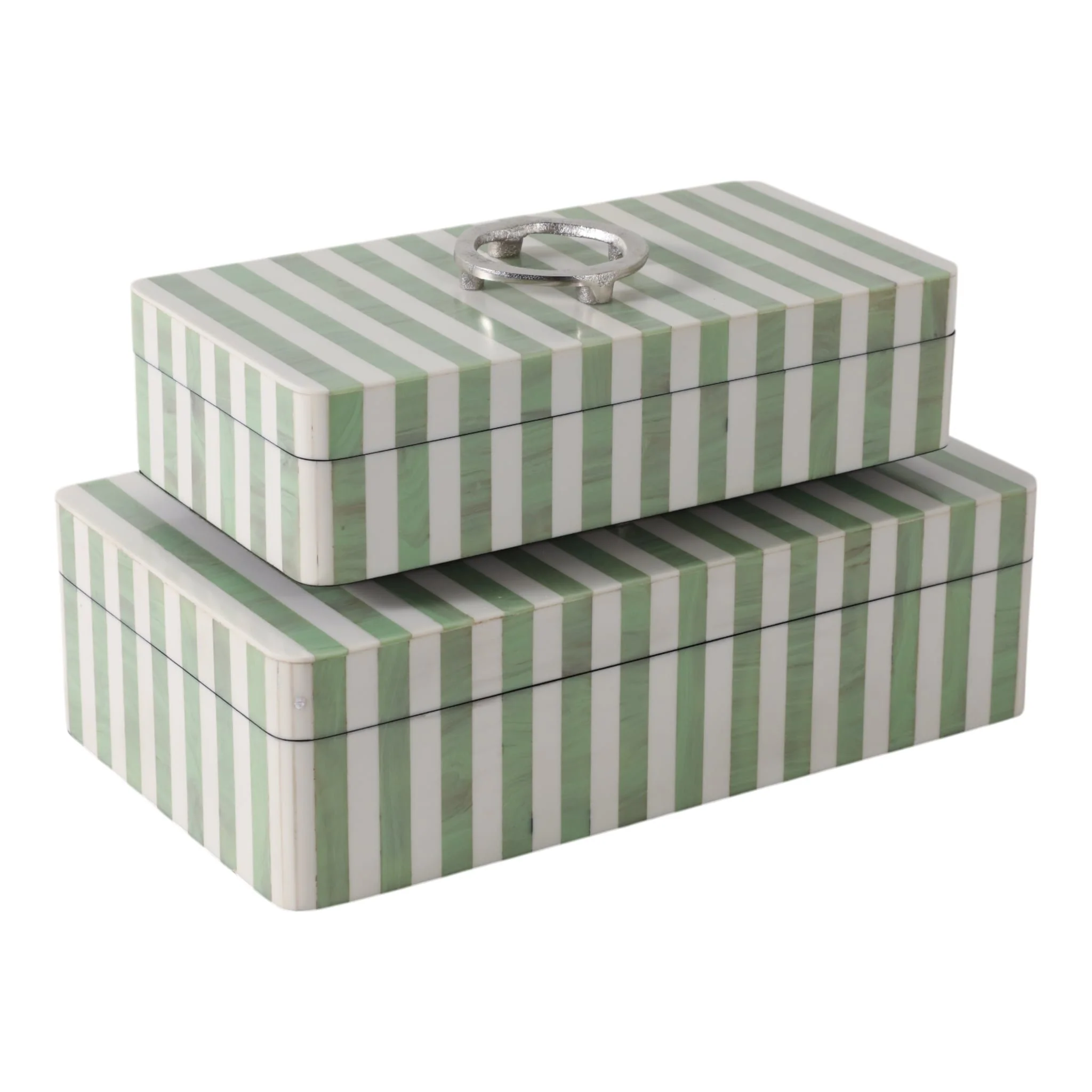 S/2 12/14? Strpd Resin Boxes W/ Hardware, Grn/ivry - Image 5