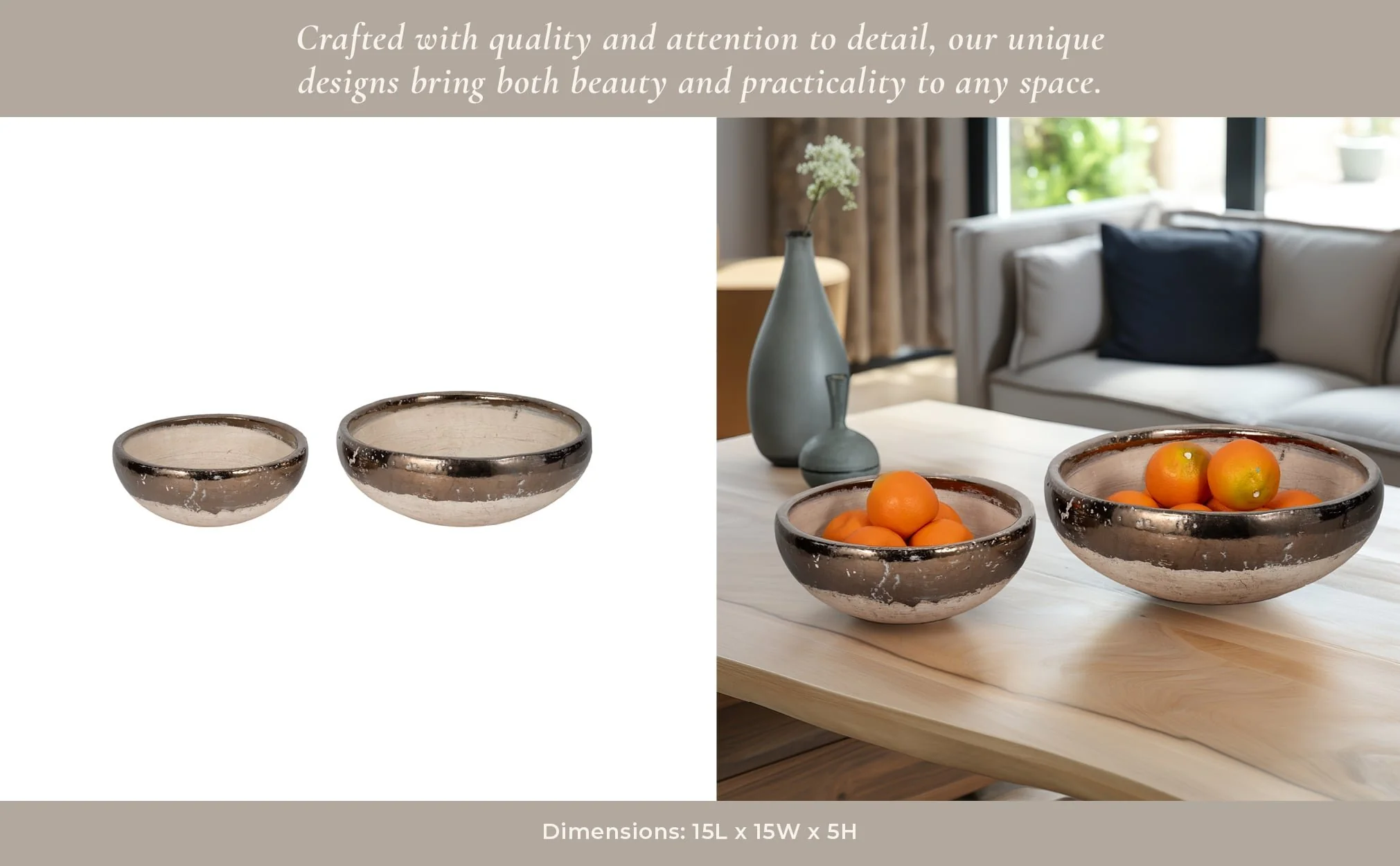 S/2 12/15" Gold Rim Bowls, Grey - Image 10