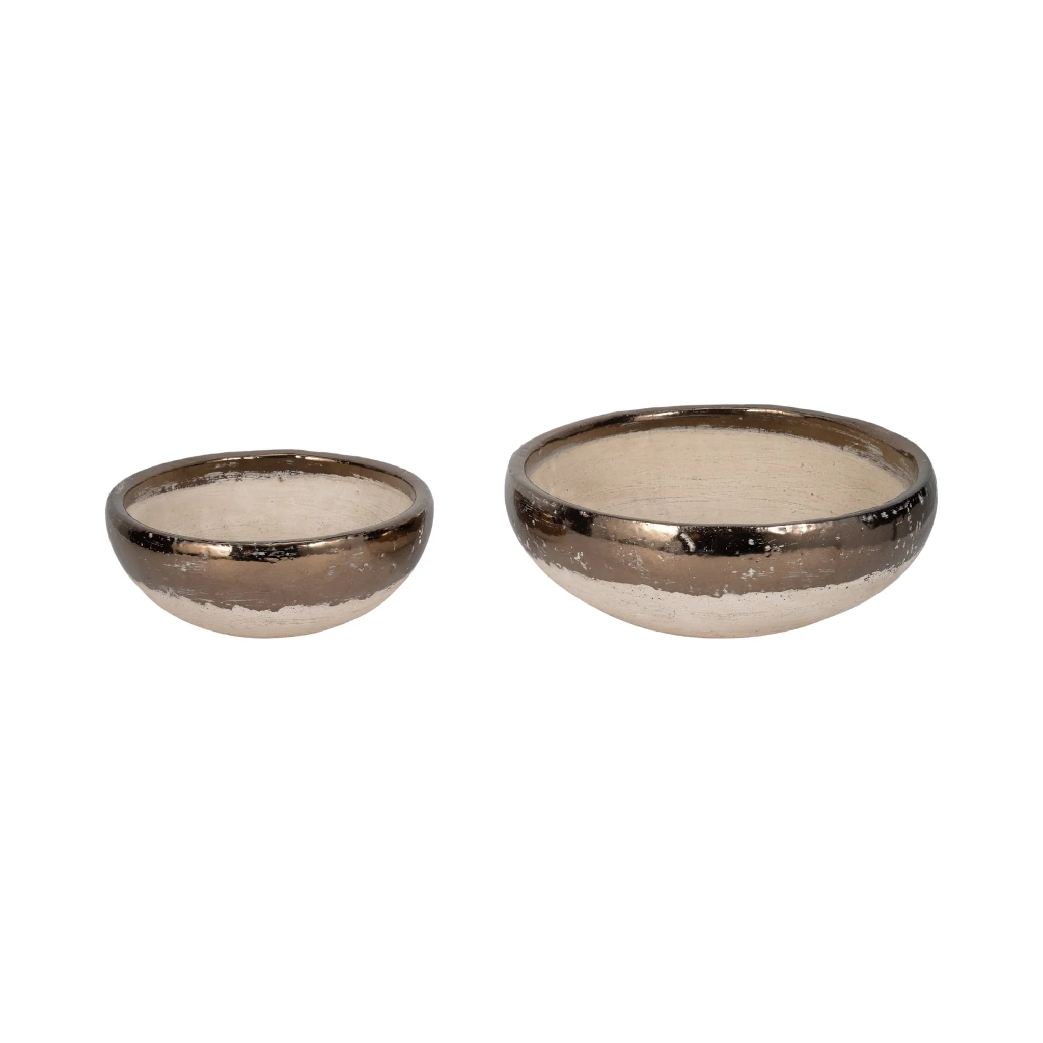 S/2 12/15" Gold Rim Bowls, Grey - Image 3