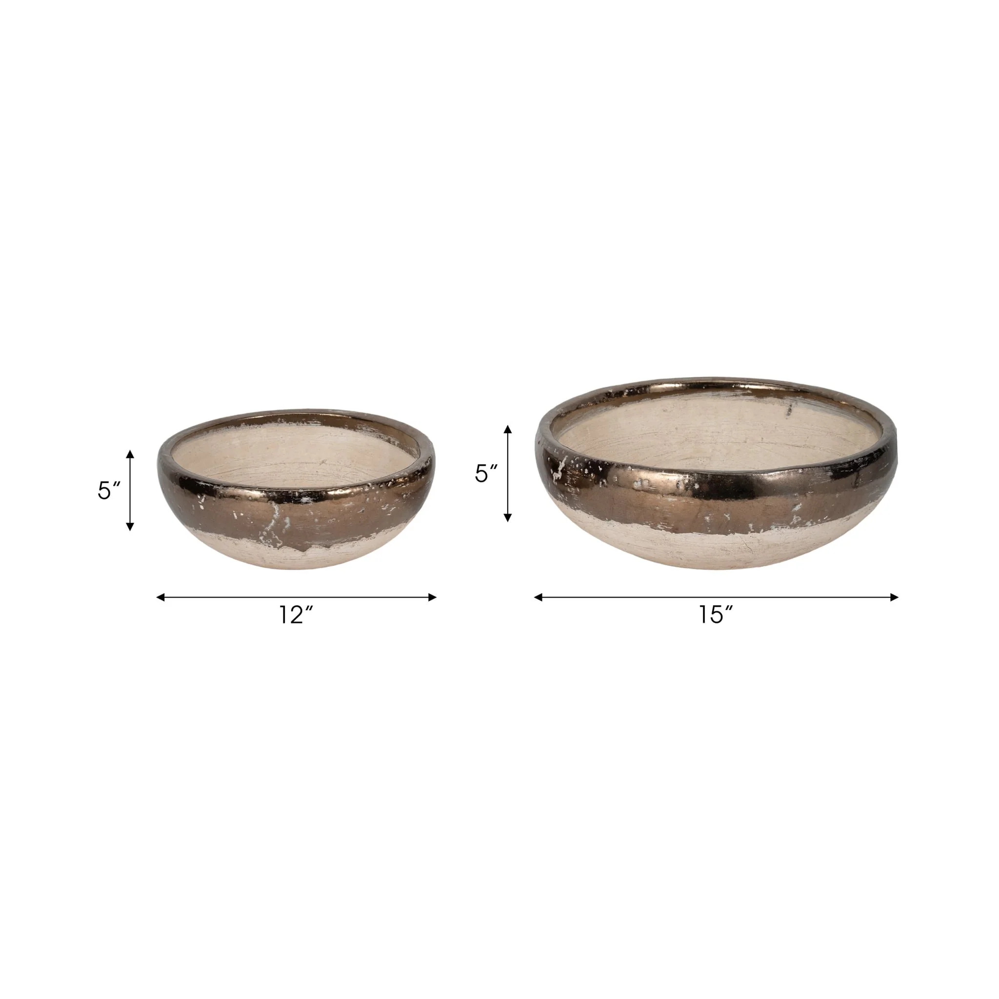 S/2 12/15" Gold Rim Bowls, Grey - Image 7