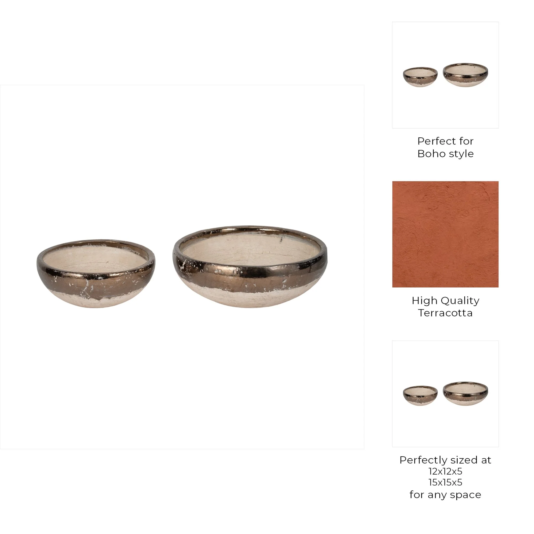 S/2 12/15" Gold Rim Bowls, Grey - Image 8