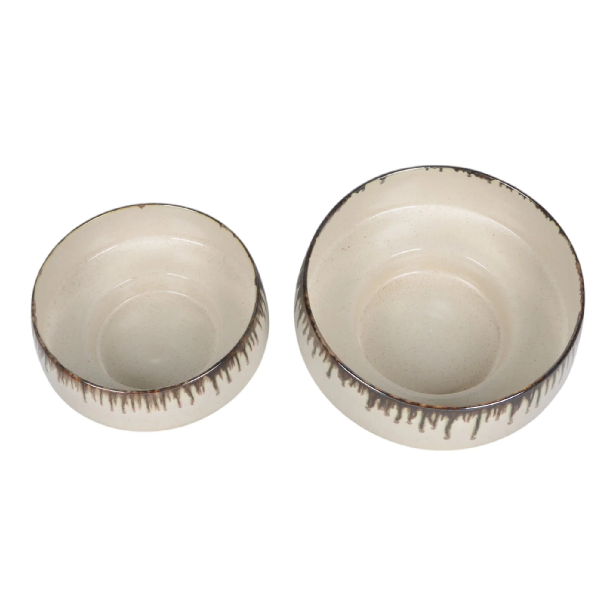 S/2 12/15" Reactive Grip Glaze Bowls, Ivory/brown - Image 2