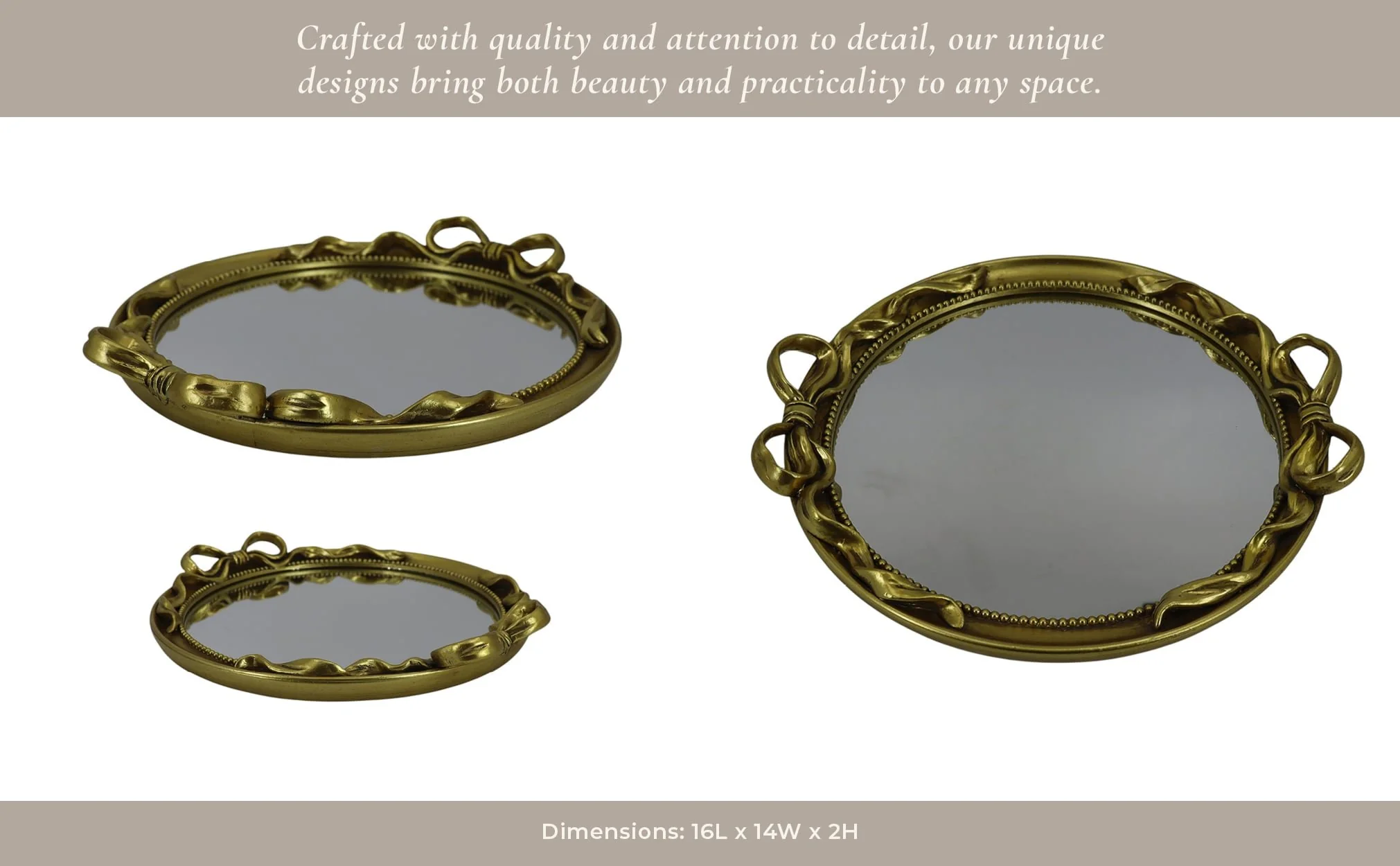 S/2 12/16" Coquette Bow Trays, Gold - Image 11