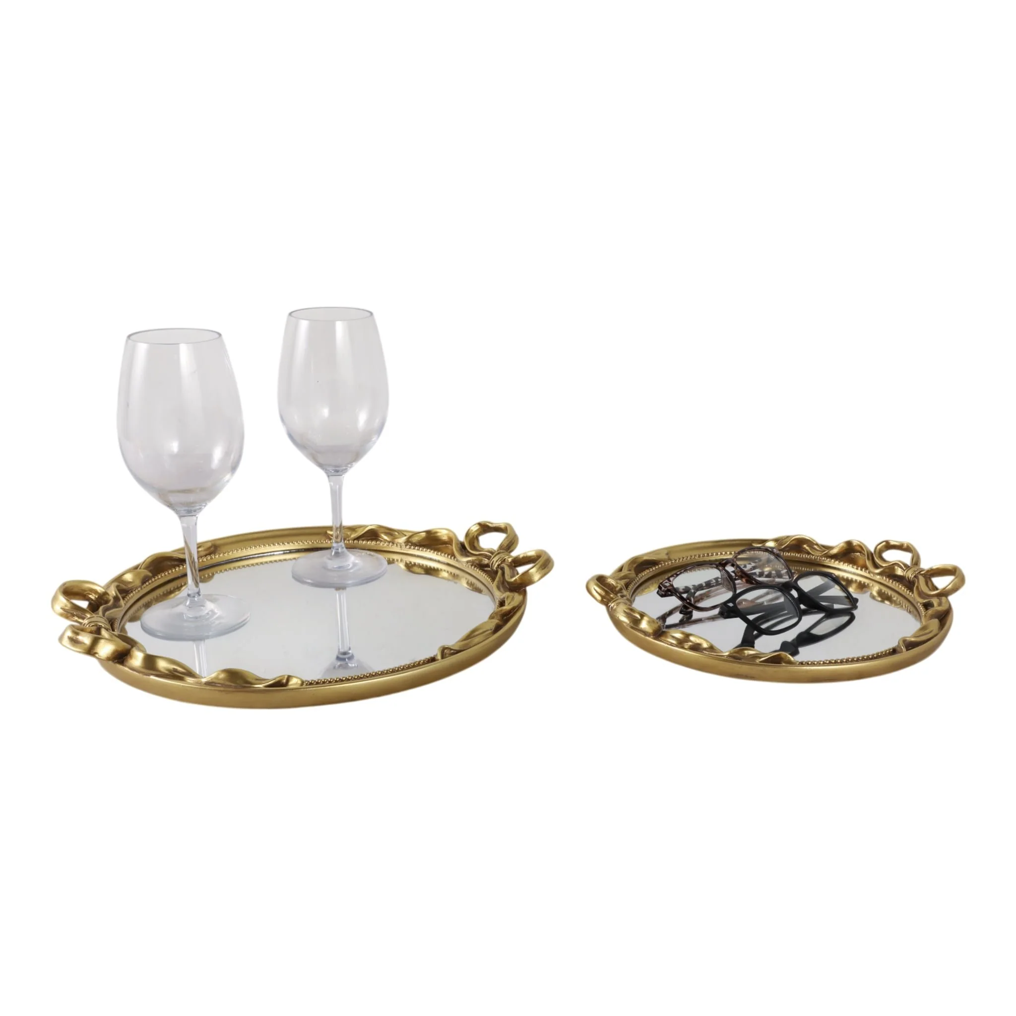 S/2 12/16" Coquette Bow Trays, Gold - Image 2