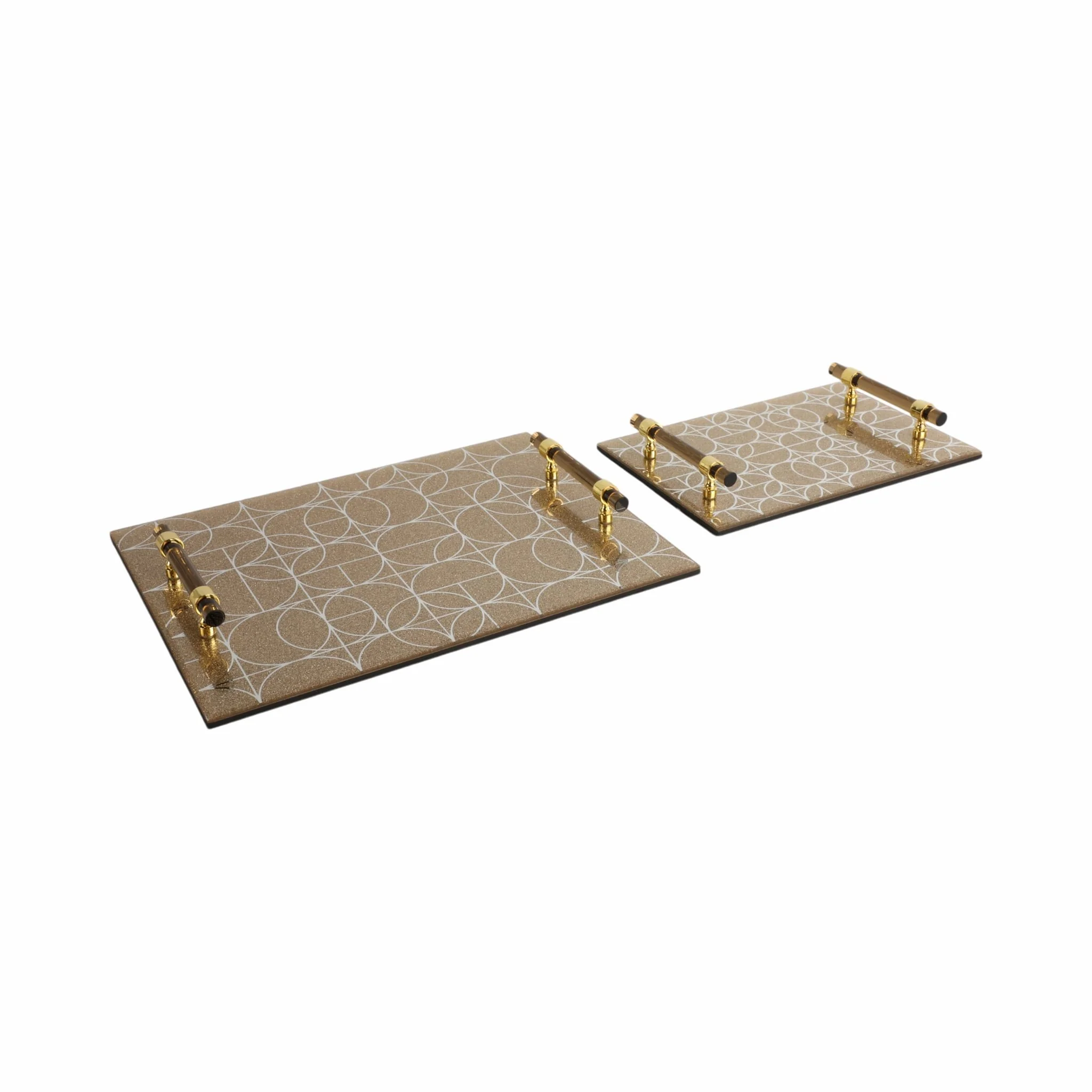 S/2 12/16" Sparkly Geo Glass Trays, Gold - Image 2
