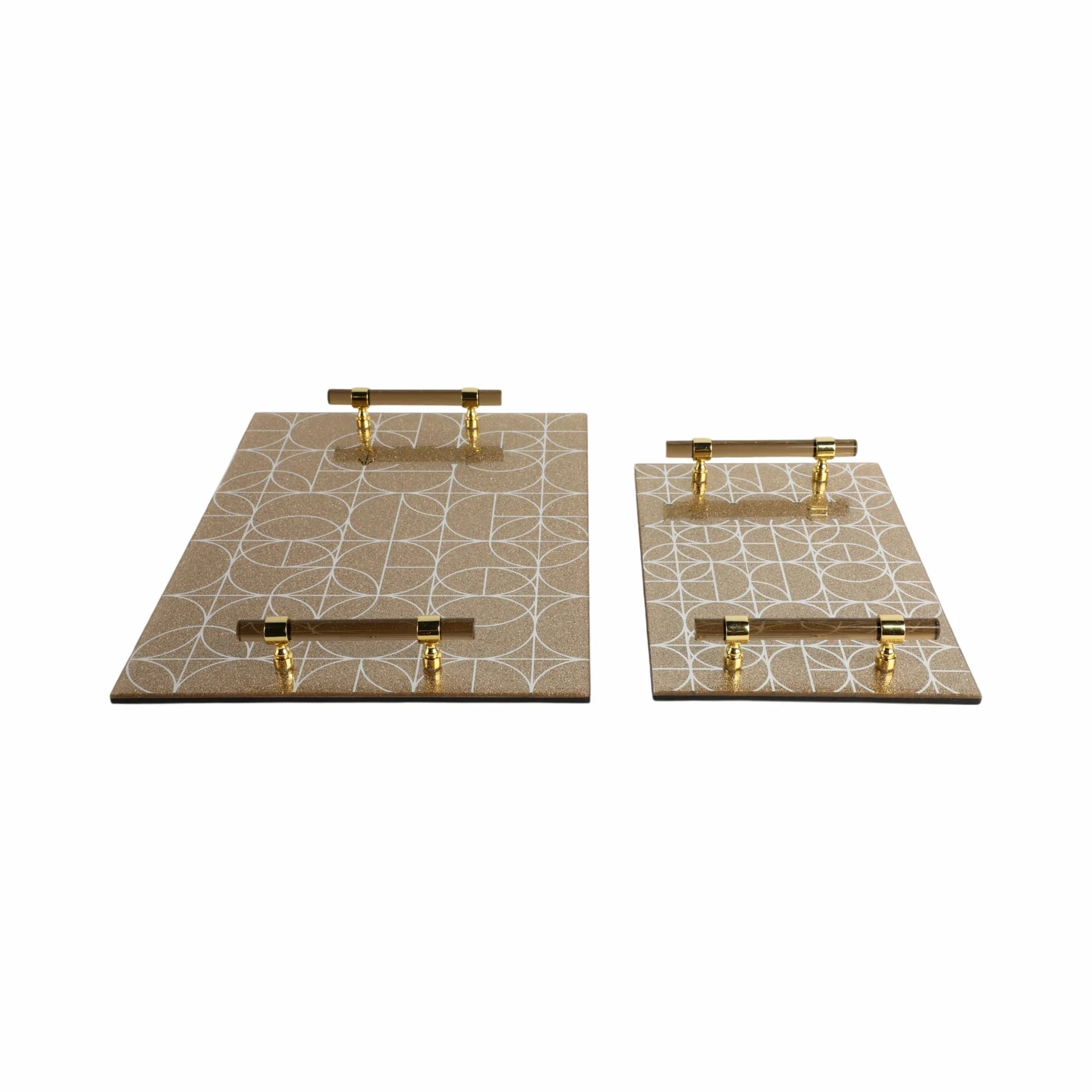 S/2 12/16" Sparkly Geo Glass Trays, Gold - Image 3