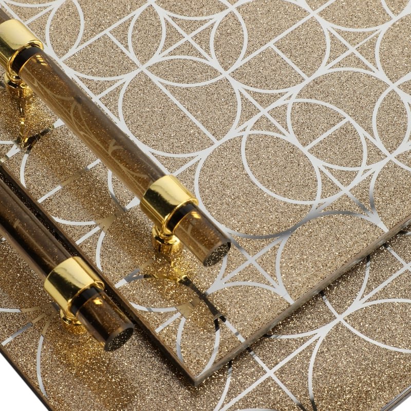 S/2 12/16" Sparkly Geo Glass Trays, Gold - Image 4