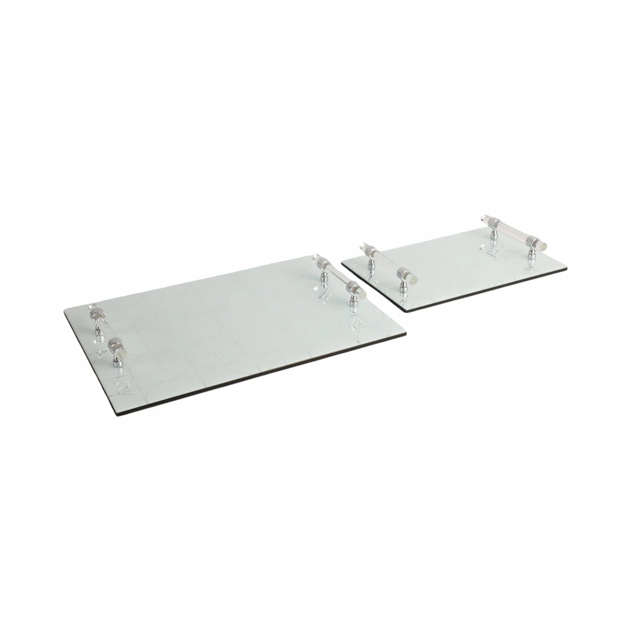 S/2 12/16" Sparkly Geo Glass Trays, Silver - Image 2