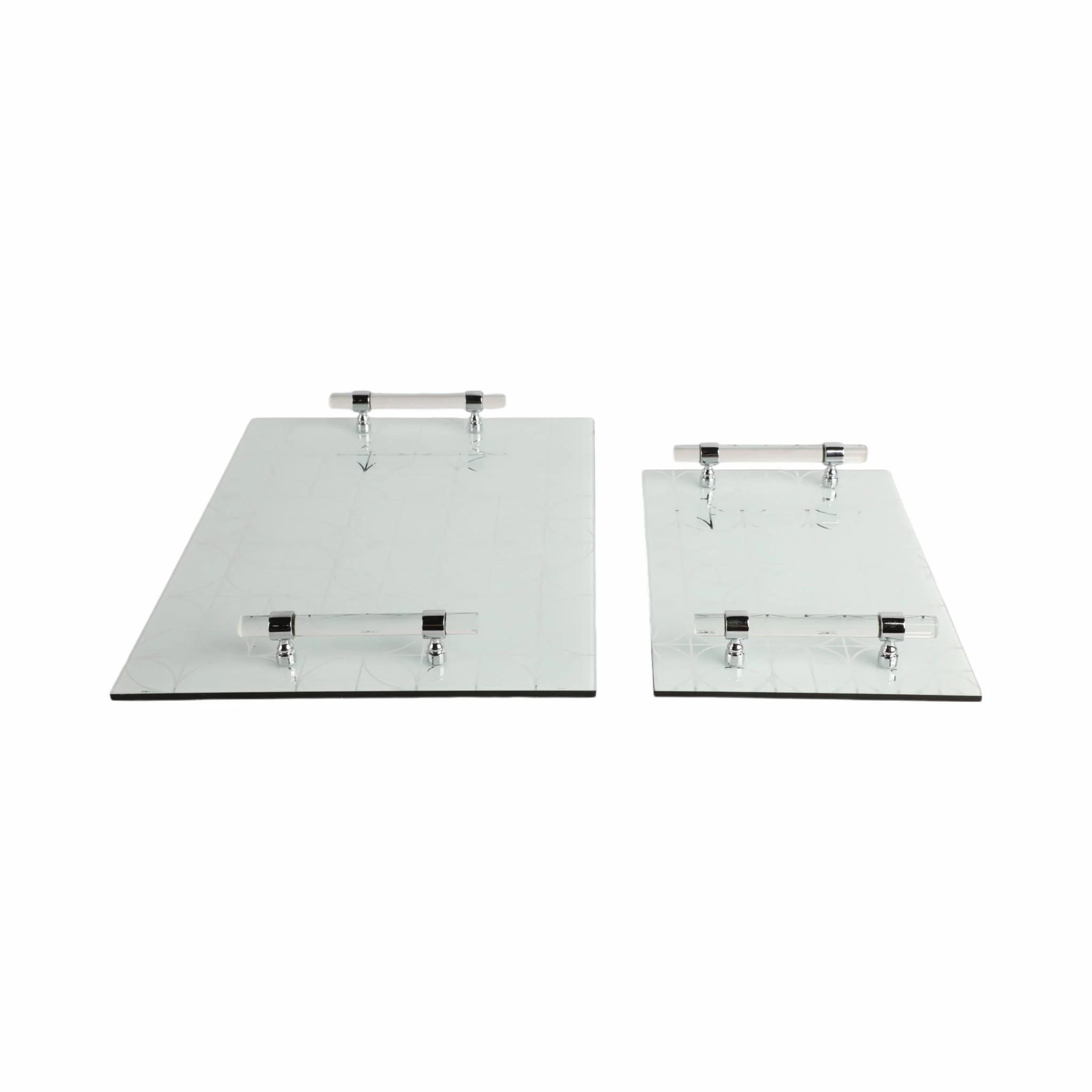 S/2 12/16" Sparkly Geo Glass Trays, Silver - Image 3