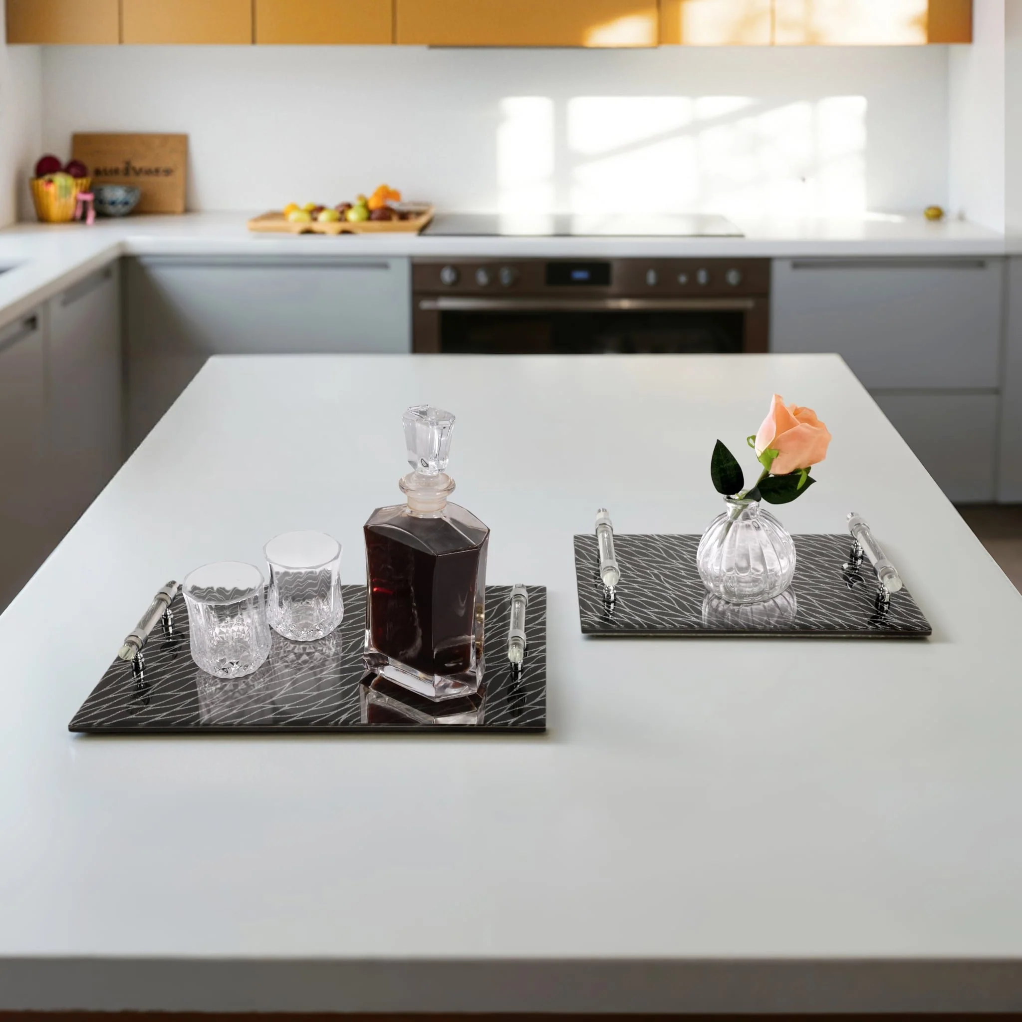 S/2 12/16" Sparkly Glass Trays, Black - Image 11