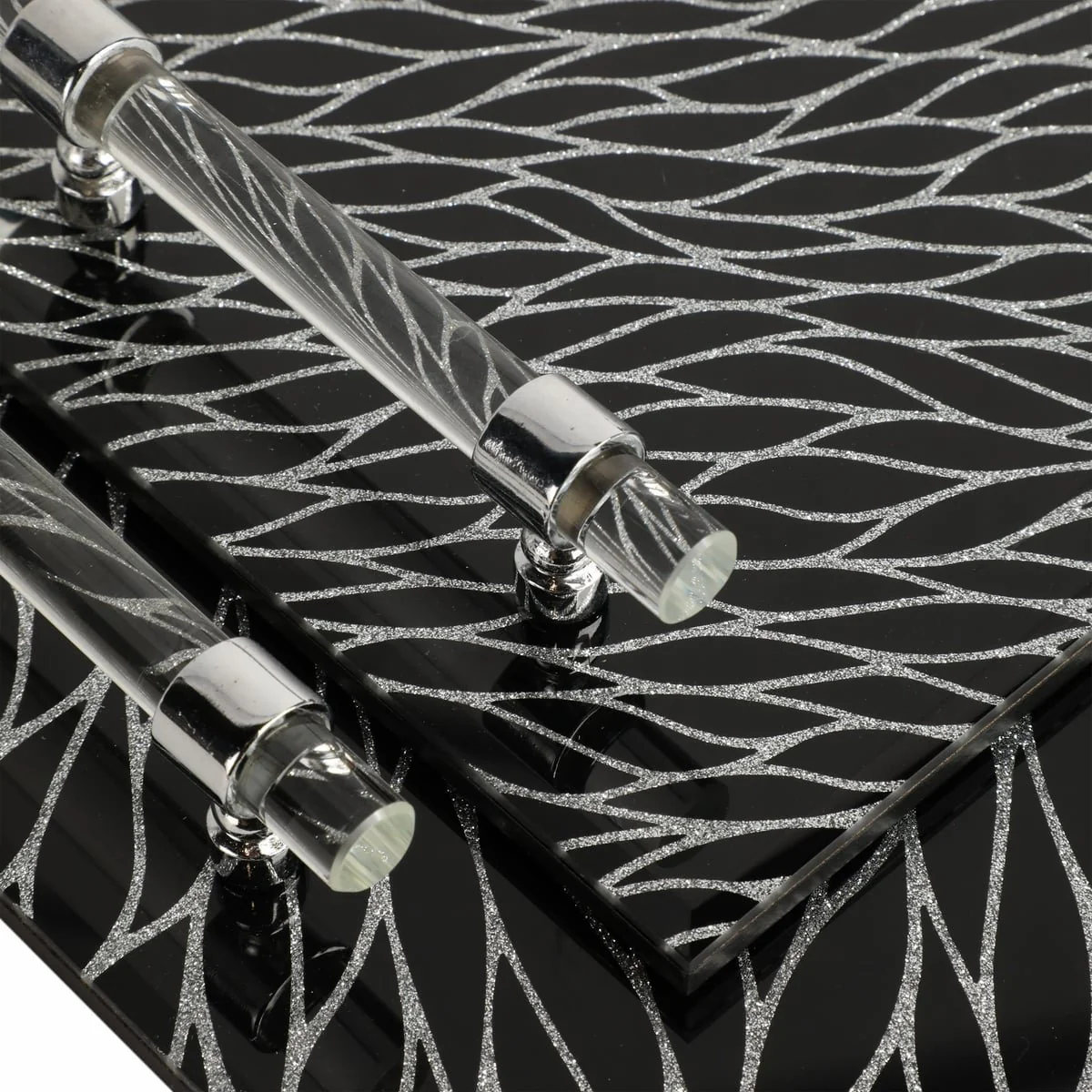 S/2 12/16" Sparkly Glass Trays, Black - Image 4