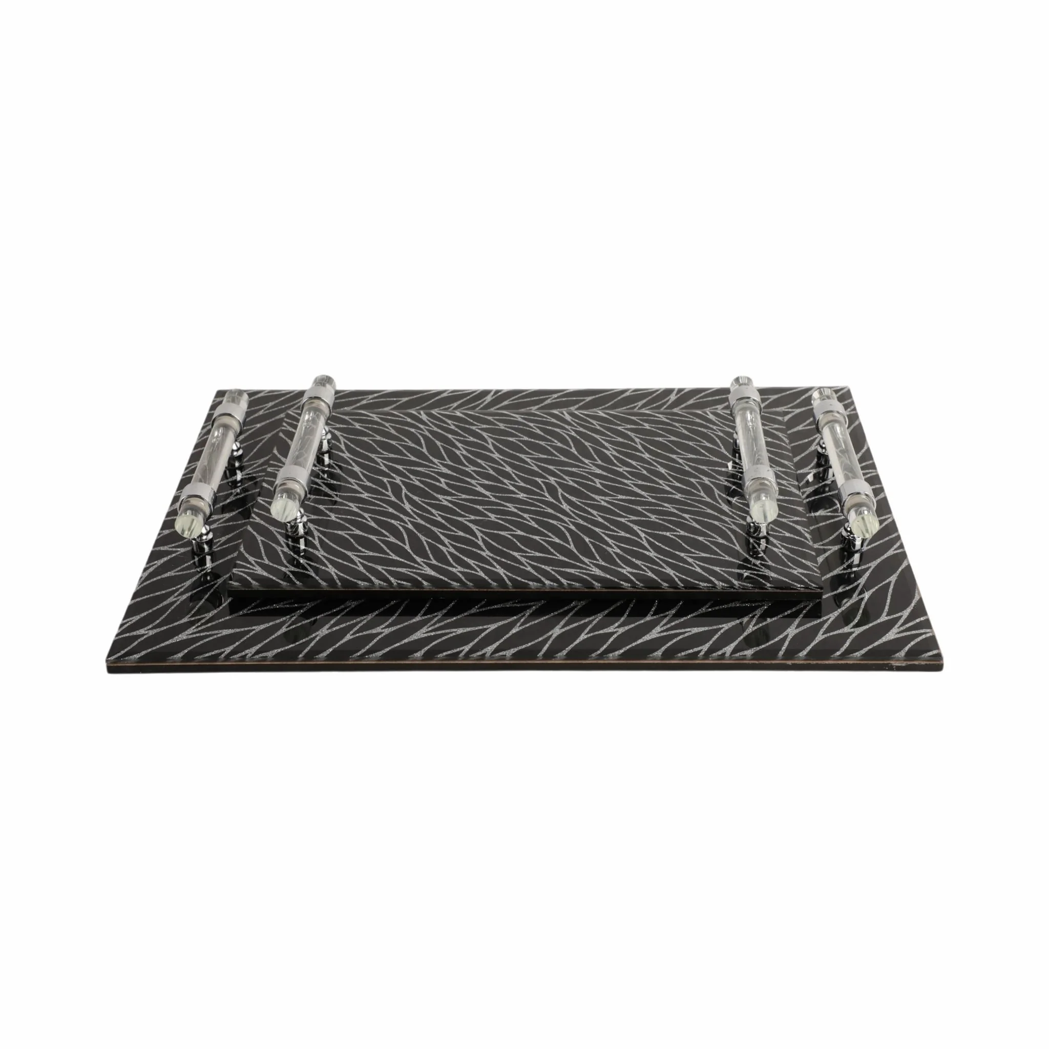 S/2 12/16" Sparkly Glass Trays, Black - Image 5