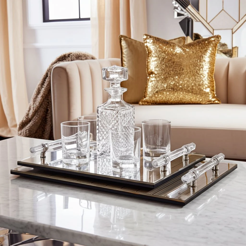 S/2 12/16" Sparkly Glass Trays, Gold - Image 10