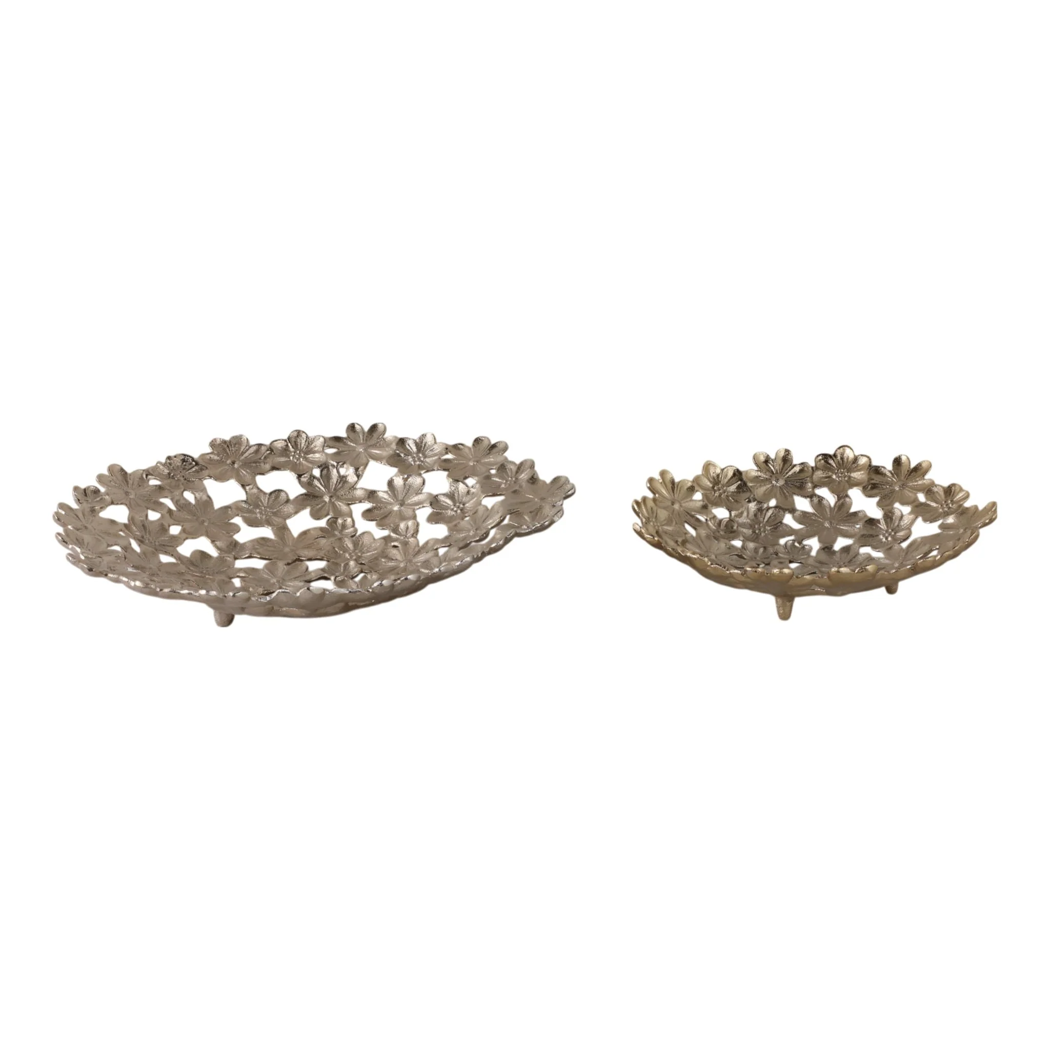 S/2 13/18" Cut-out Flower Metal Bowls, Gold - Image 3