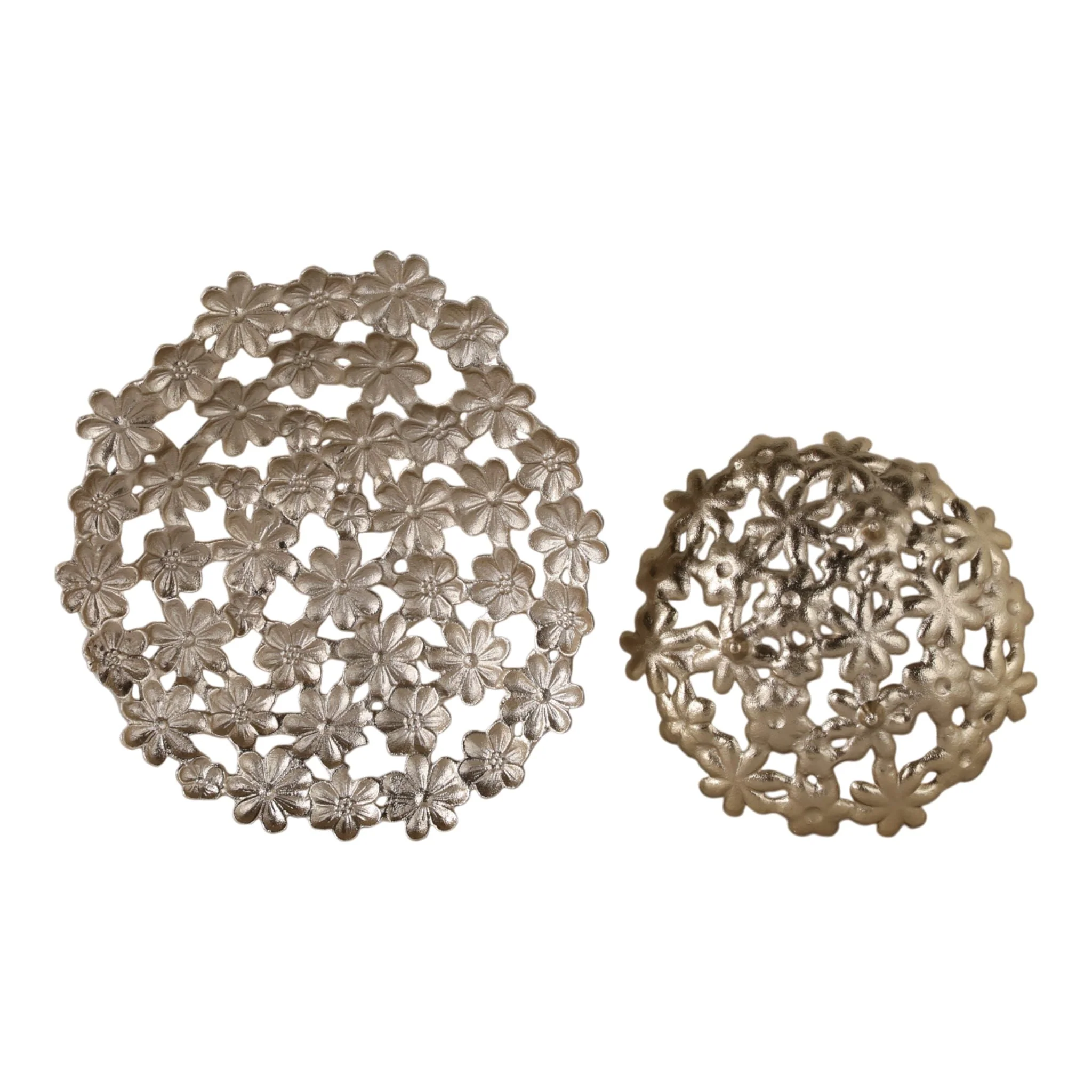 S/2 13/18" Cut-out Flower Metal Bowls, Gold - Image 7