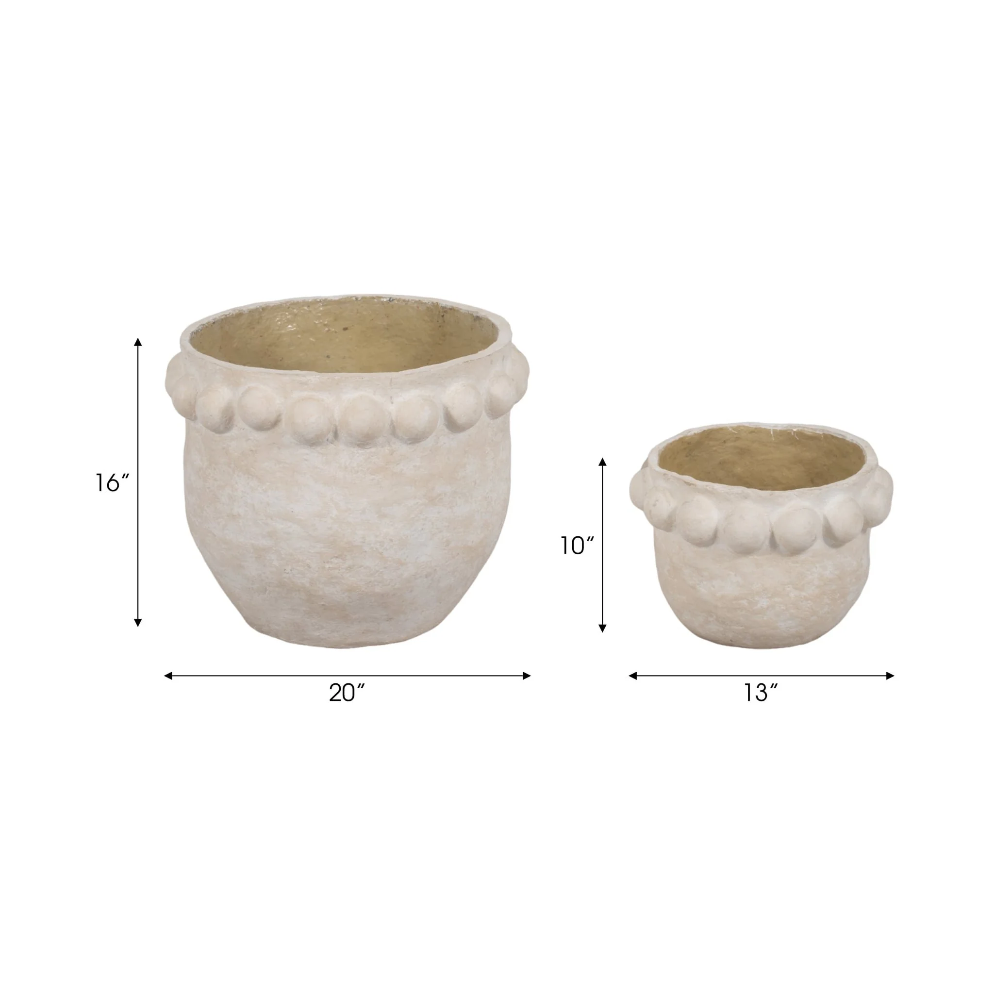 S/2 13/20" Paper Mache Bubble Rim Planters, White - Image 7
