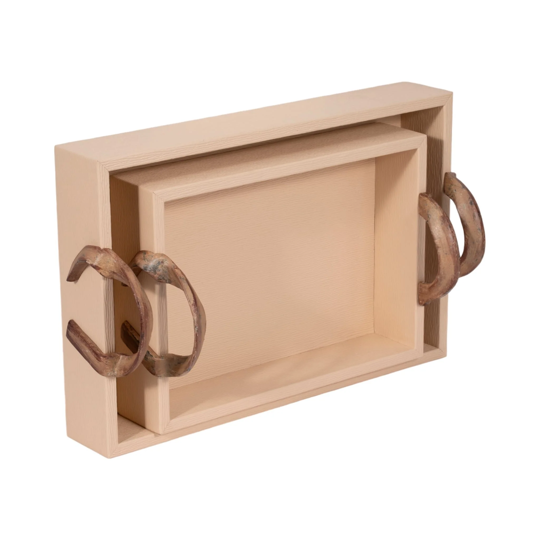 S/2 14/18" Forged Handle Trays, Ivory/bronze - Image 5