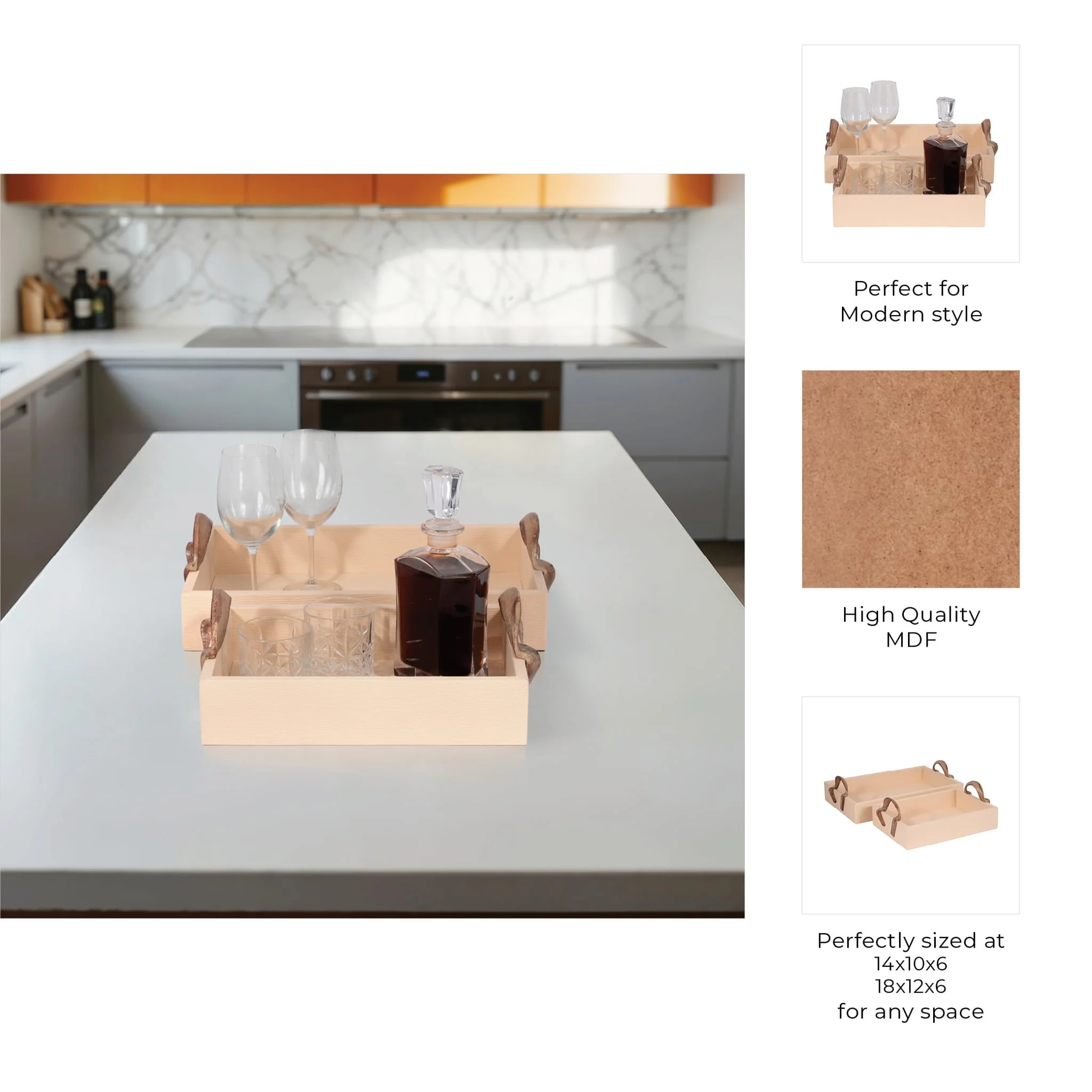 S/2 14/18" Forged Handle Trays, Ivory/bronze - Image 8