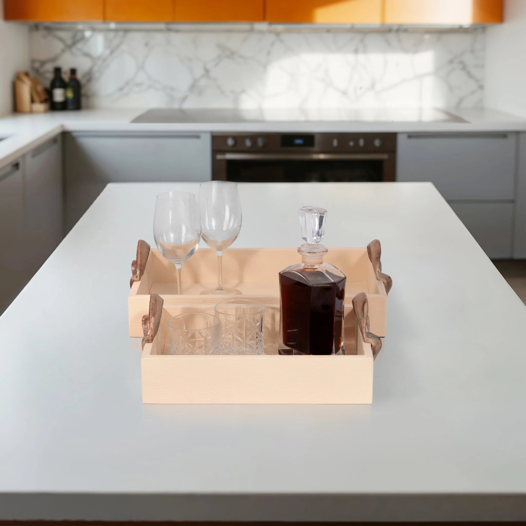 S/2 14/18" Forged Handle Trays, Ivory/bronze - Image 9