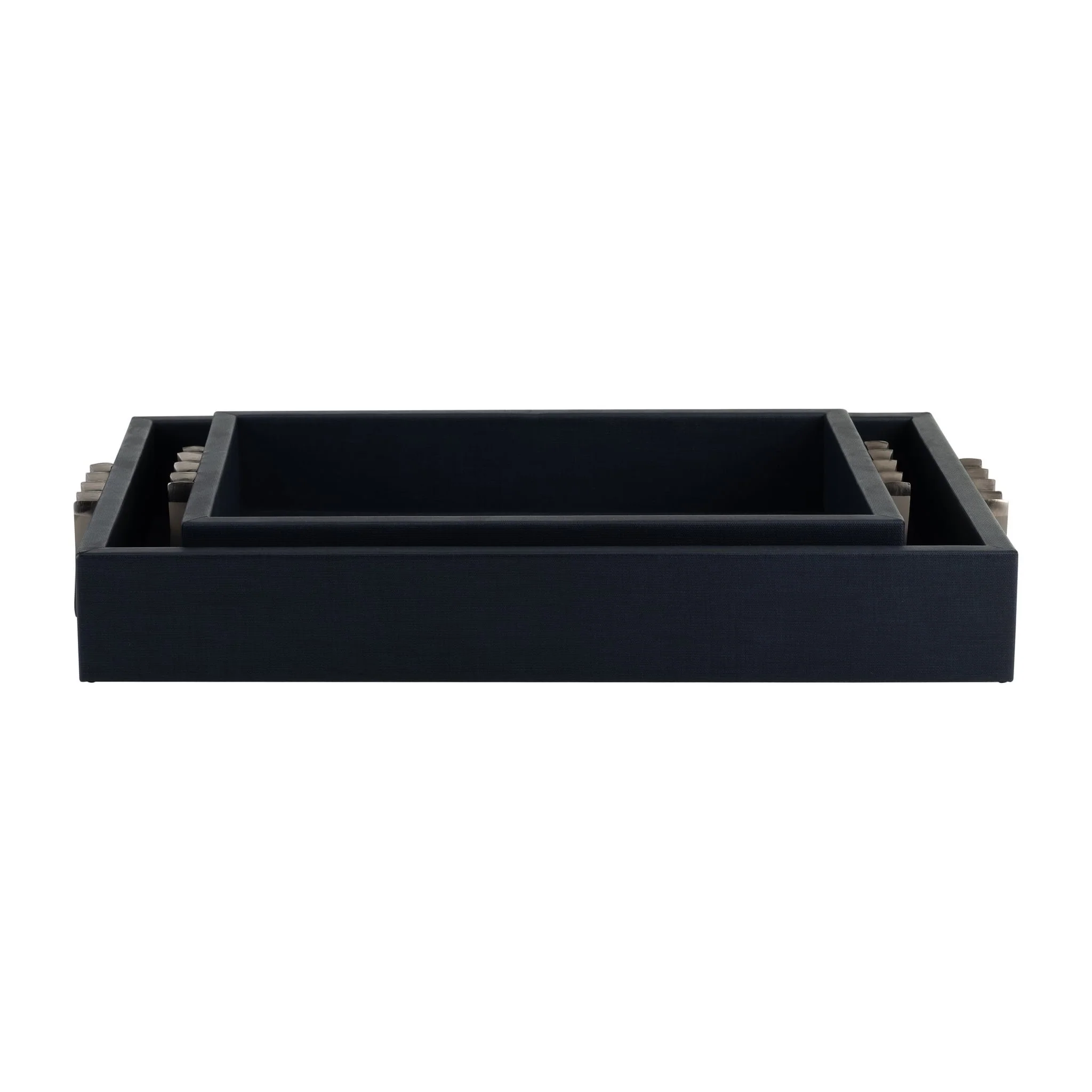 S/2 14/18"l, Wood-leather Trays, Blue/ Ombre - Image 2