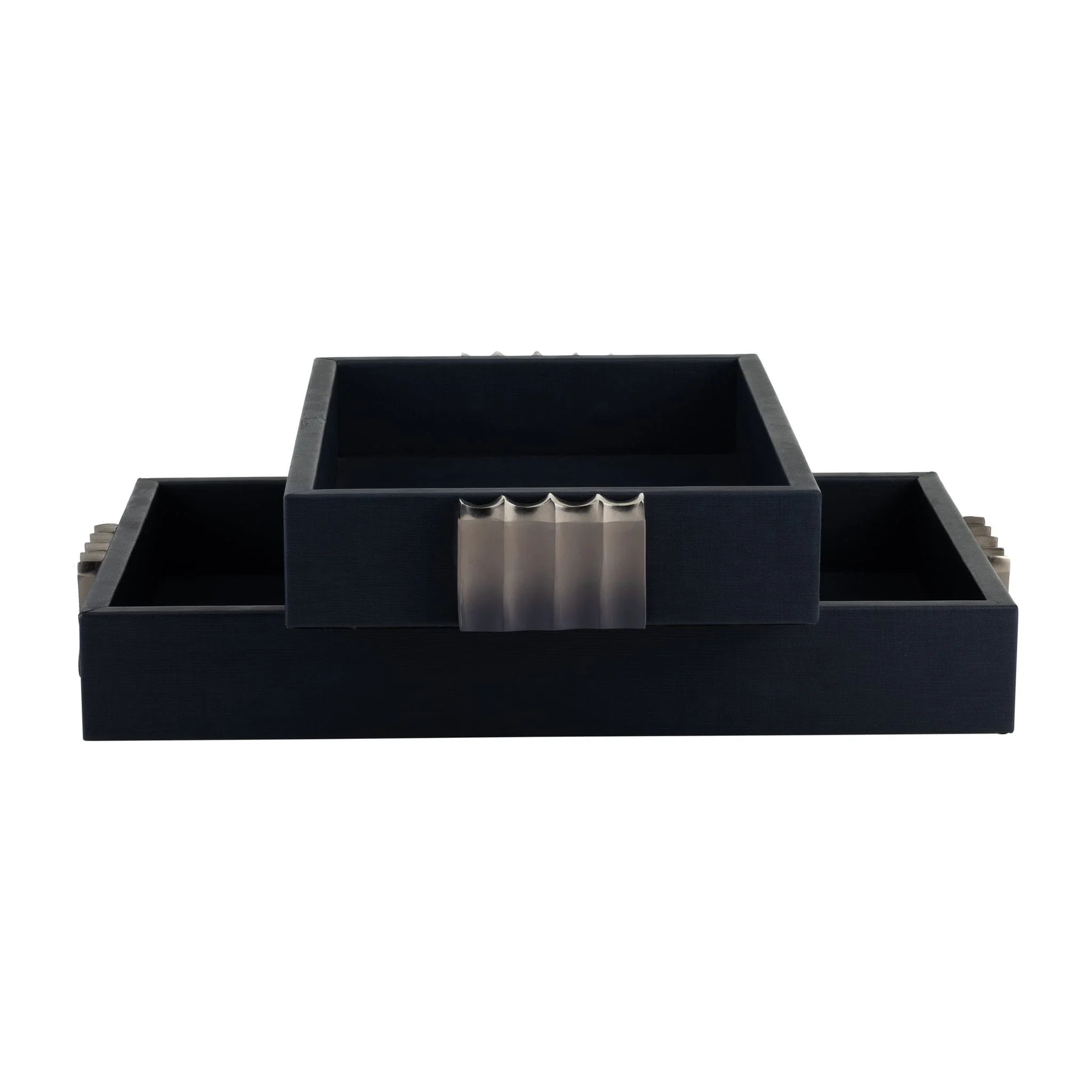 S/2 14/18"l, Wood-leather Trays, Blue/ Ombre - Image 4