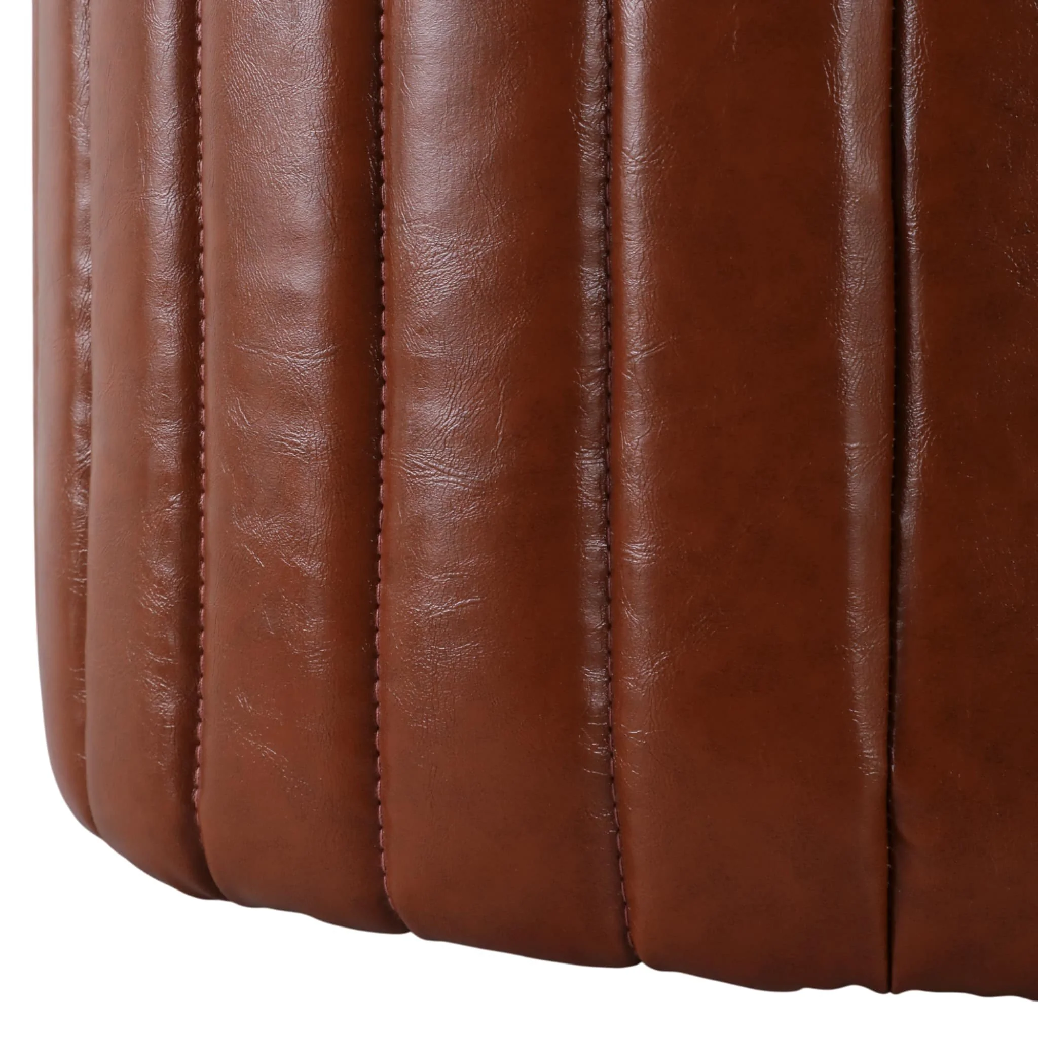 S/2 15/18" Channeled Faux Leather Ottoman, Brown - Image 5