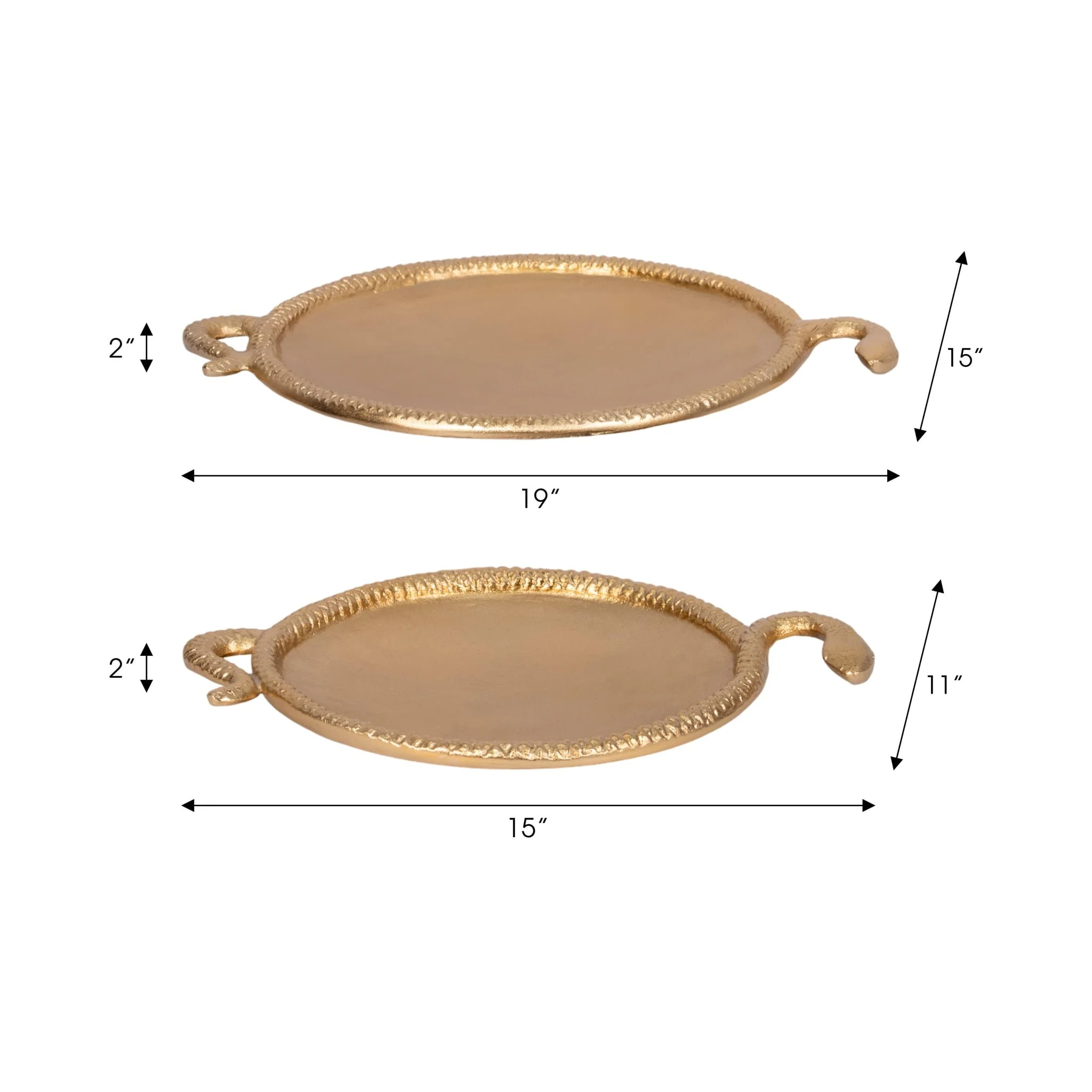 S/2 15/19" Snake Border Round Trays, Gold - Image 6