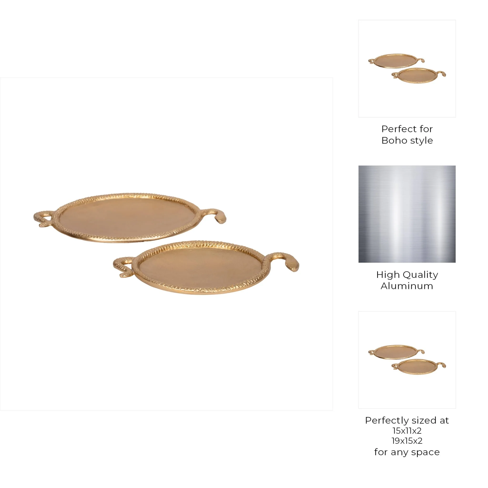 S/2 15/19" Snake Border Round Trays, Gold - Image 7